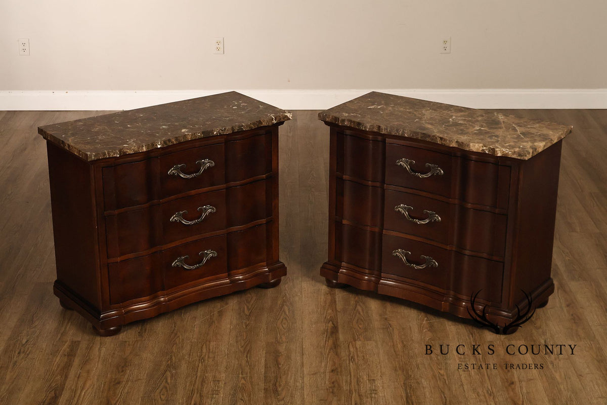 Bernhardt French Provincial Pair Of Marble Top Three-Drawer Nightstands