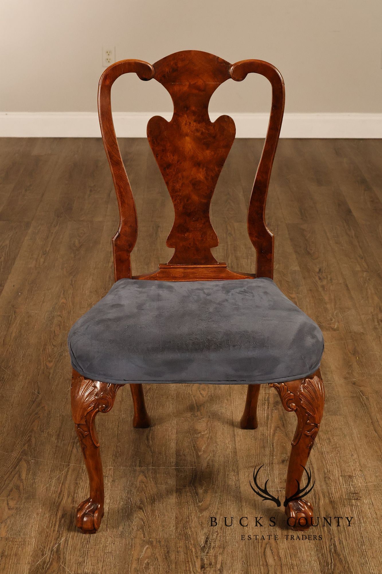 Georgian Style Set of Ten Carved Burlwood Dining Chairs