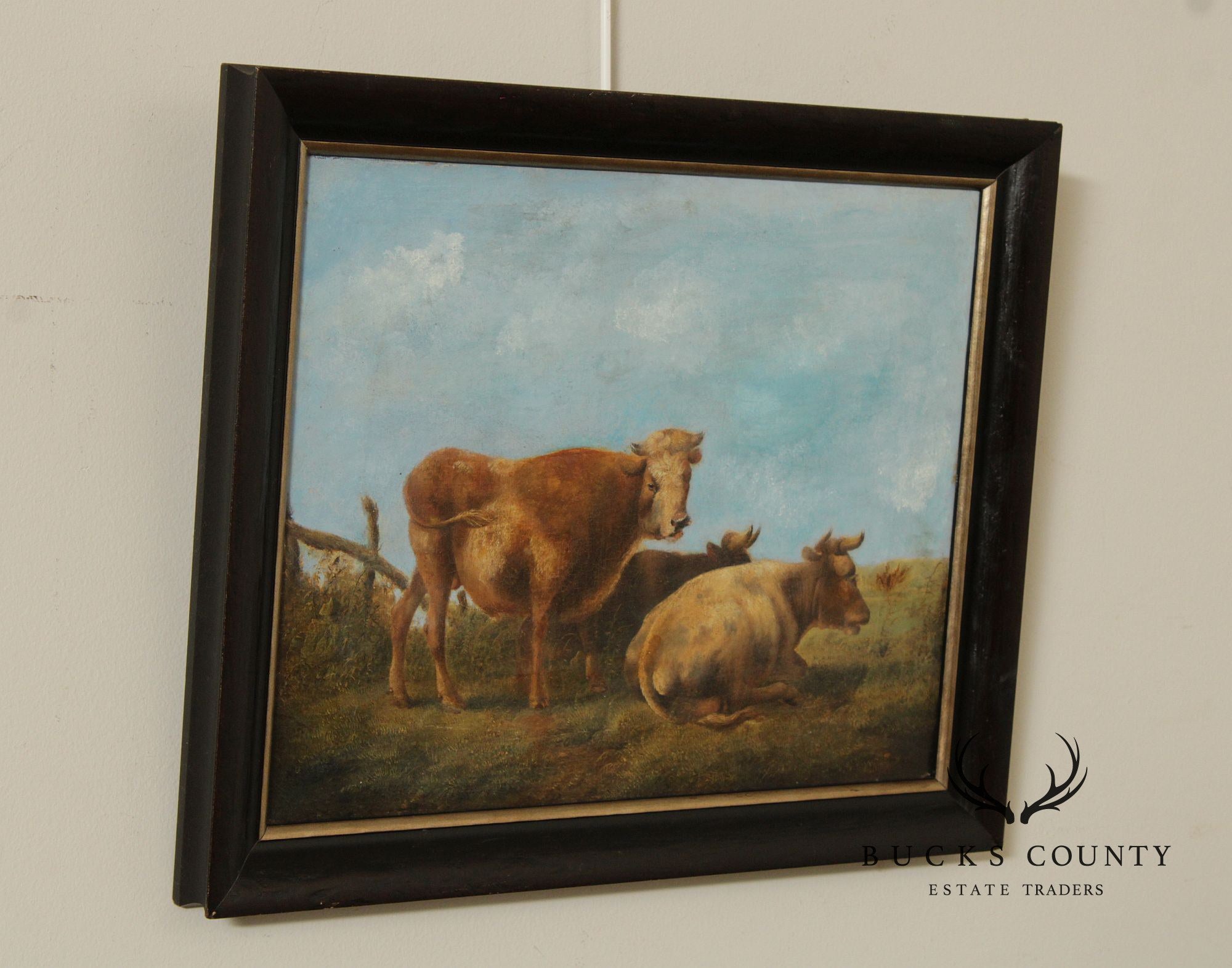 Antique European School Oil Painting, Cattle Grazing