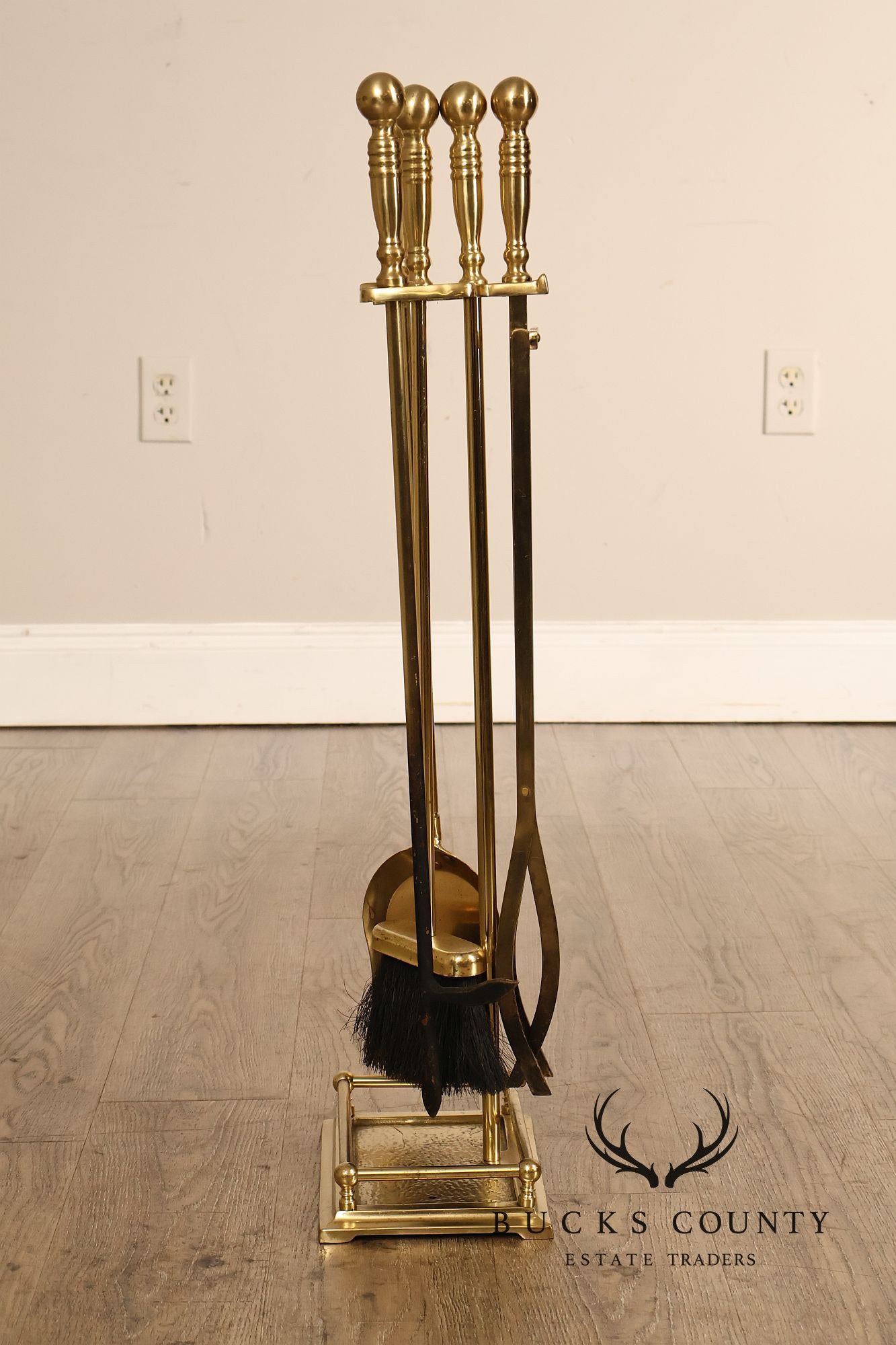 Traditional Five-Piece Brass Fireplace Tool Set