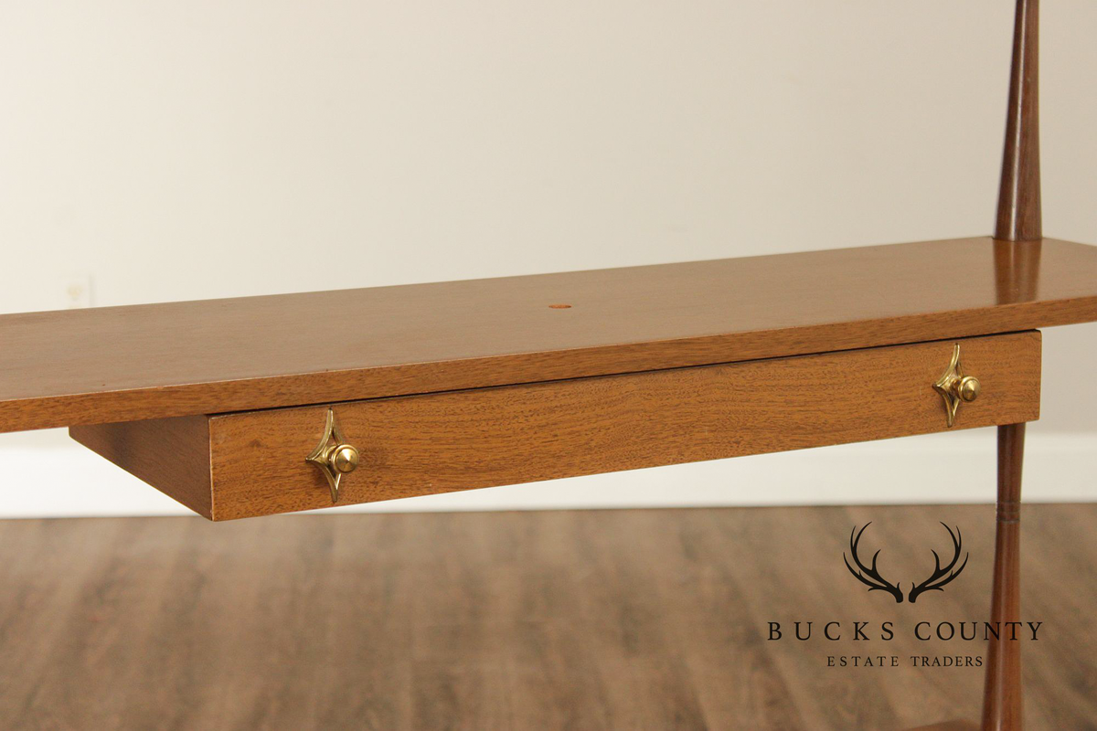 Mid Century Modern Walnut Room Divider Étagère With Brass Accents