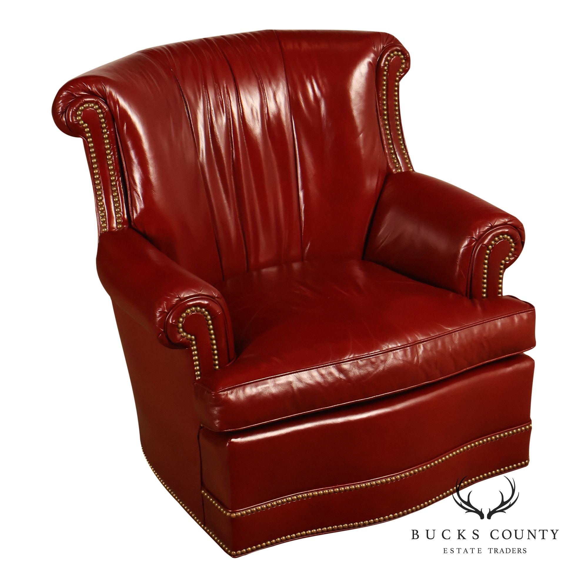 Hancock & Moore Red Leather Swivel Club Chair With Nailhead Trim