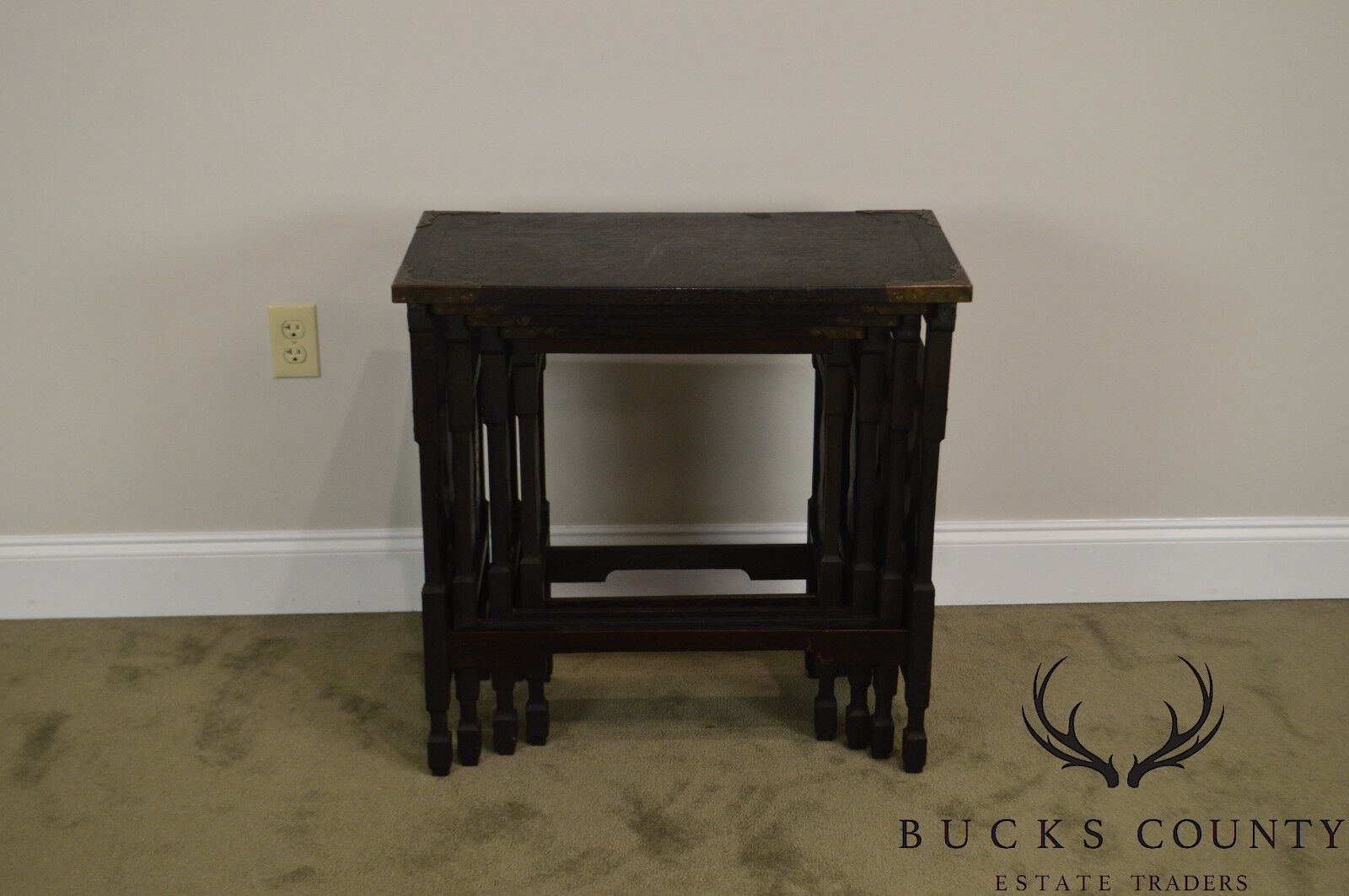 Arts & Crafts Antique Oak Asian Inspired Nesting Tables