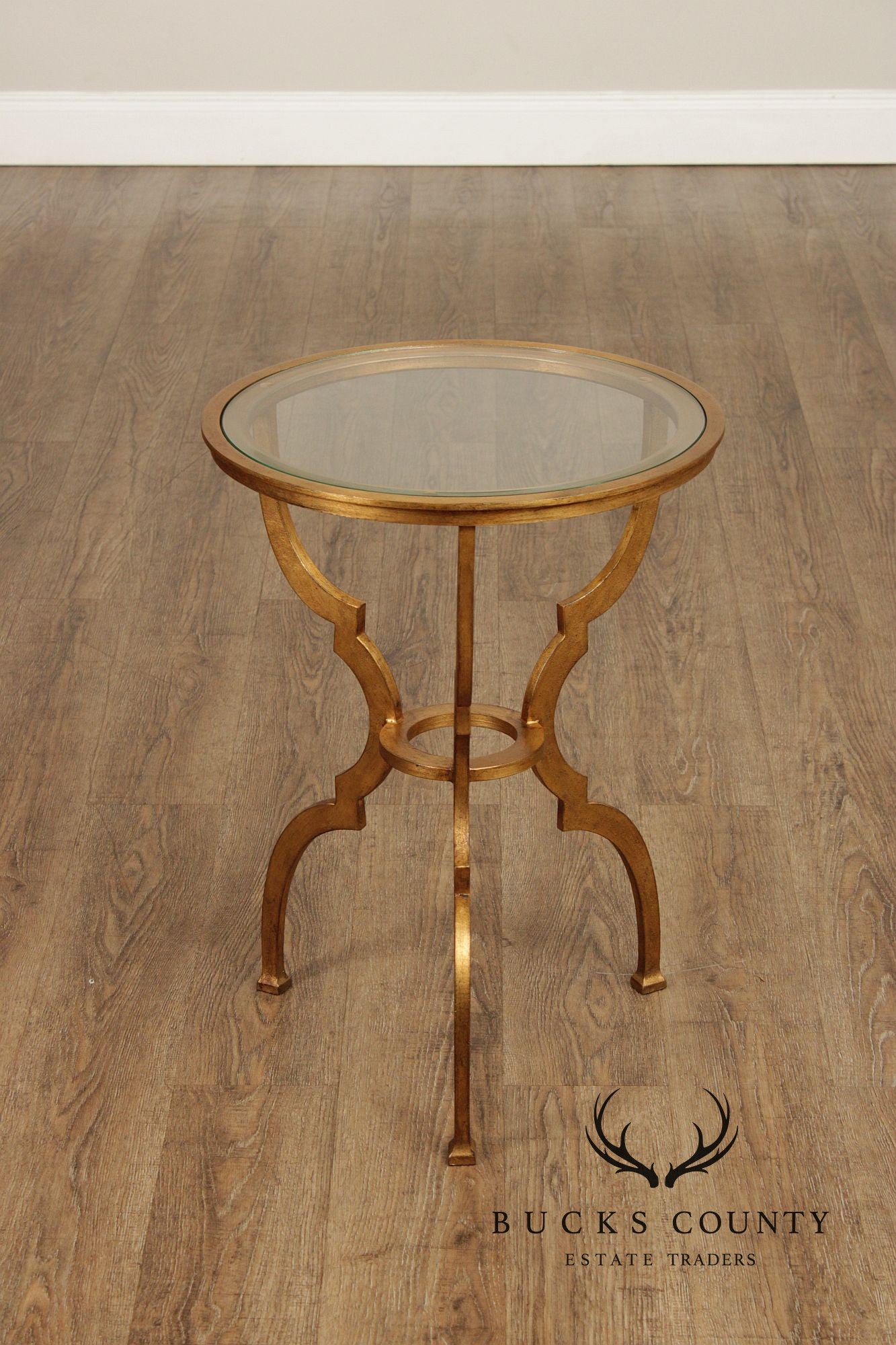 Ethan Allen Gilt Finished Glass Top 'Belle' Side Table