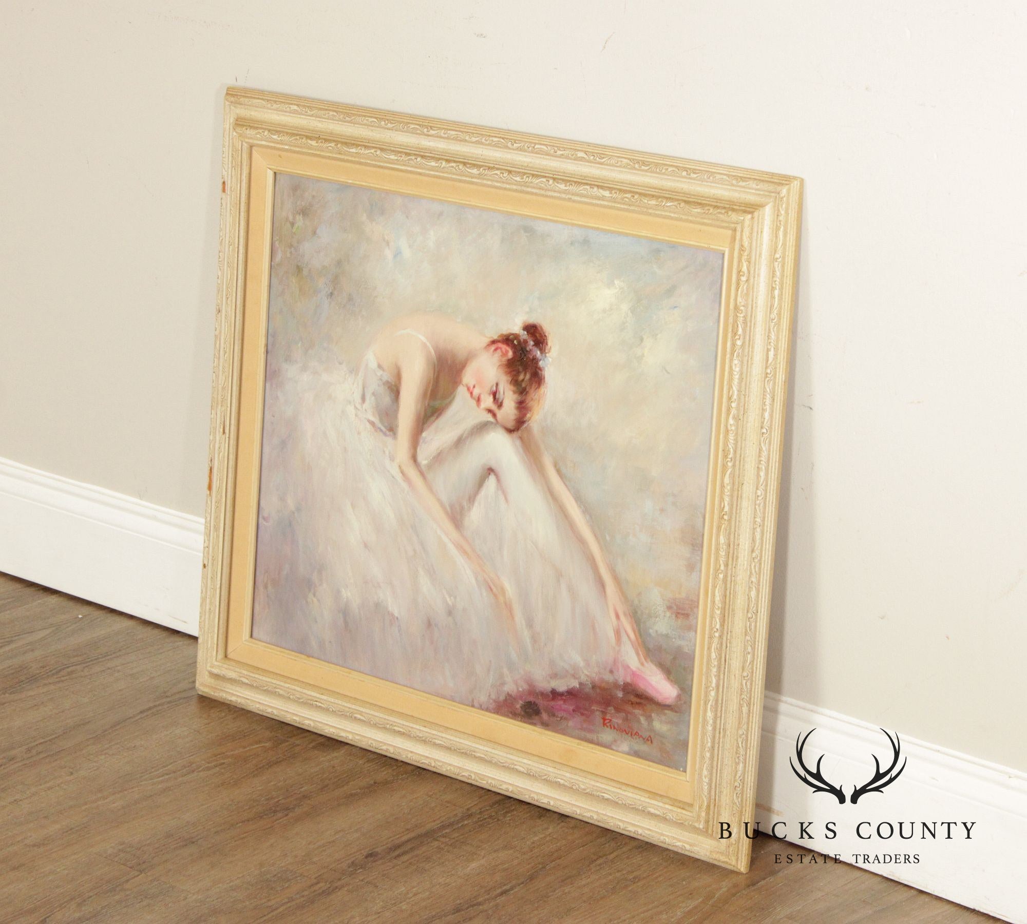 Rino Viana Framed Oil Painting Seated Ballerina Figure Study
