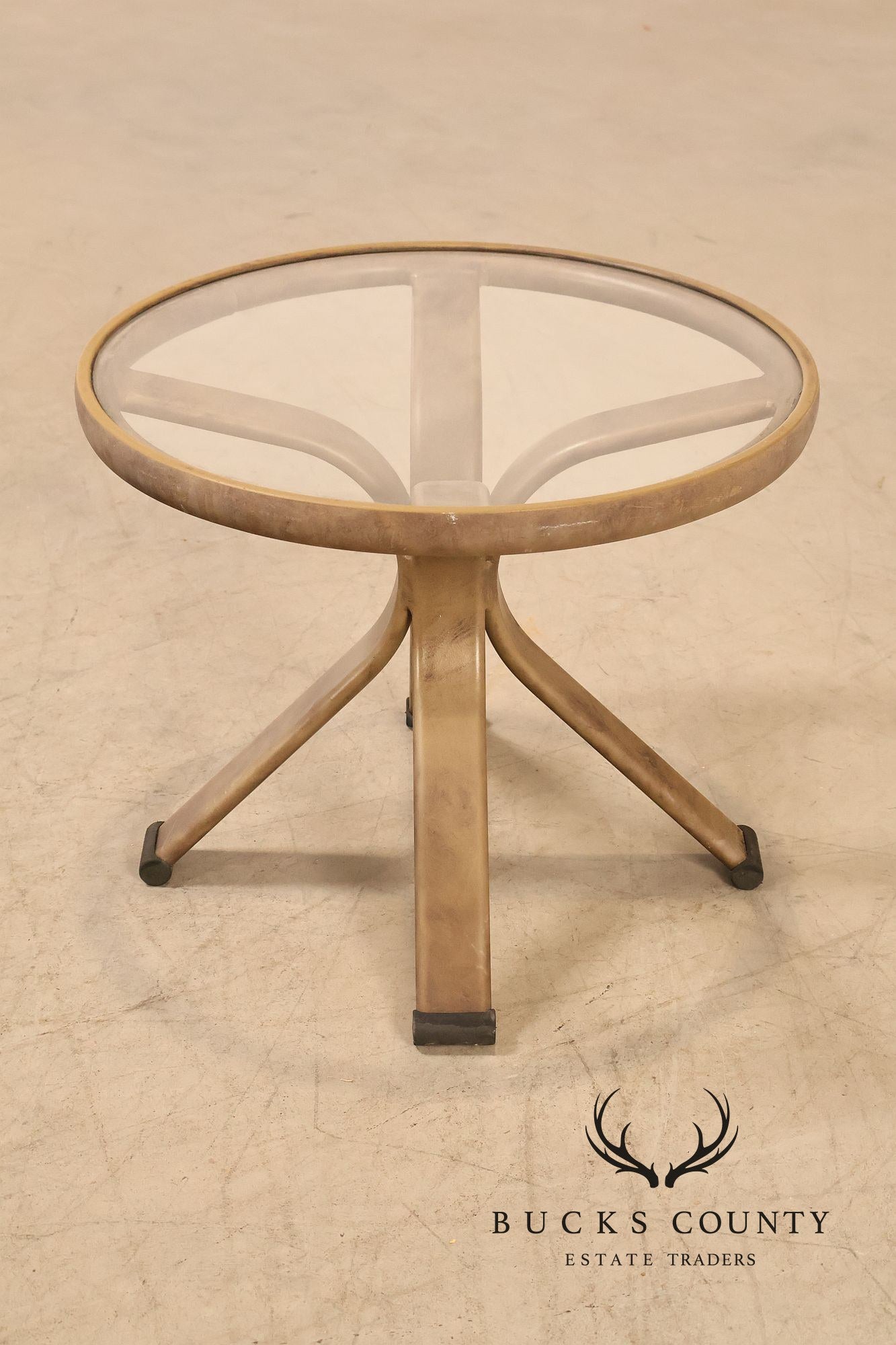 Brown Jordan Pair of Outdoor Round Glass Top Side Tables