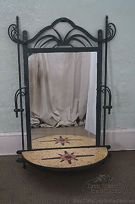 Hand Wrought Iron Southwest Hanging Mirror w/ Demilune Marble Console