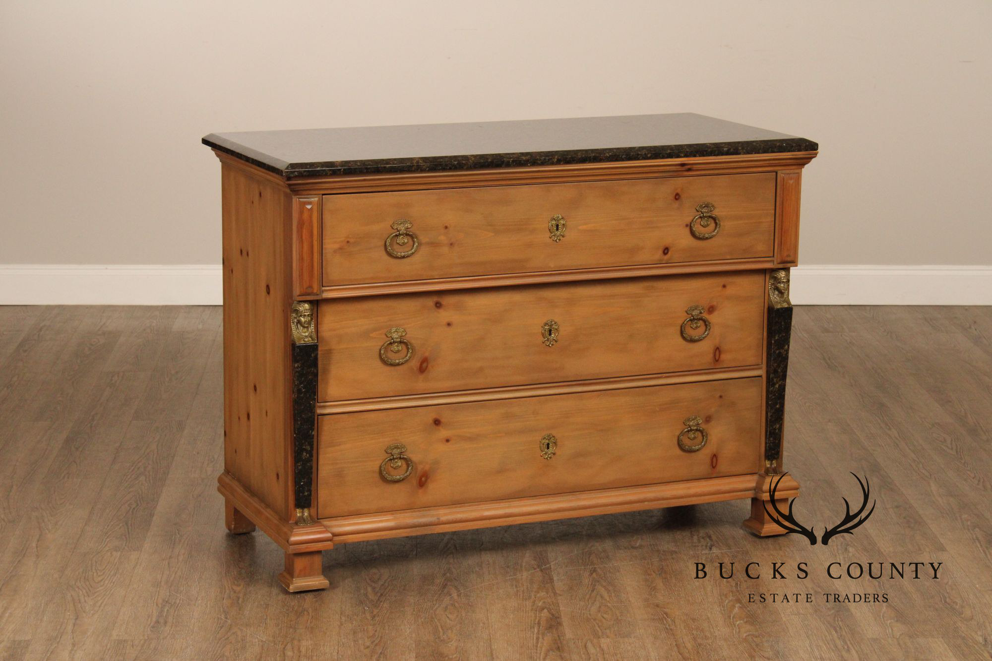 EJ Victor Egyptian Revival Marble-Top Pine Commode