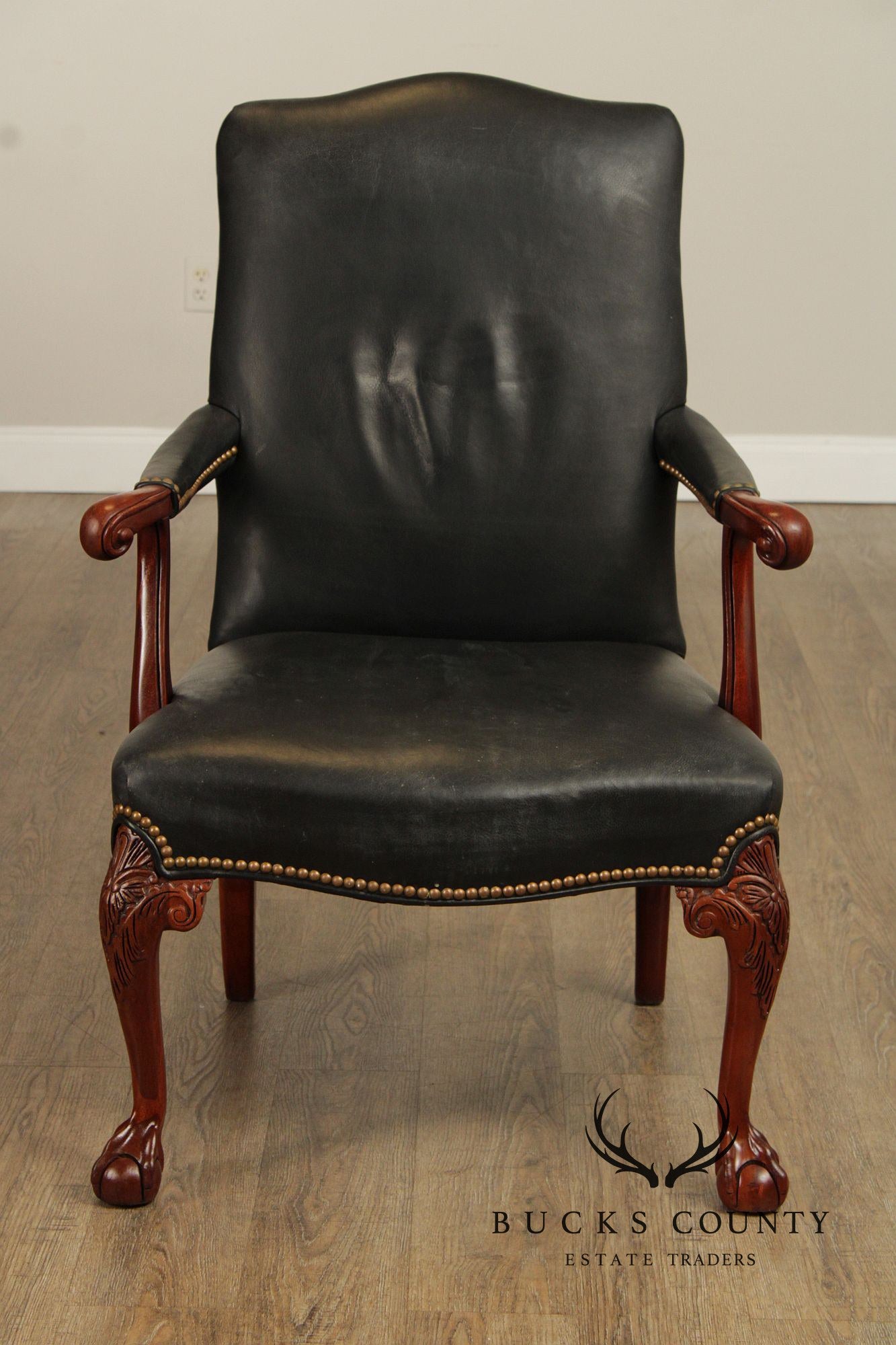 Hickory Chair Georgian Style Leather Library Armchair