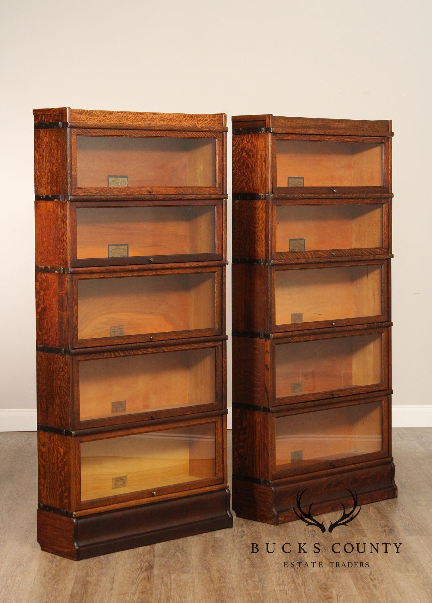 Globe Wernicke Antique Pair Of Five Stack Oak Barrister Bookcases