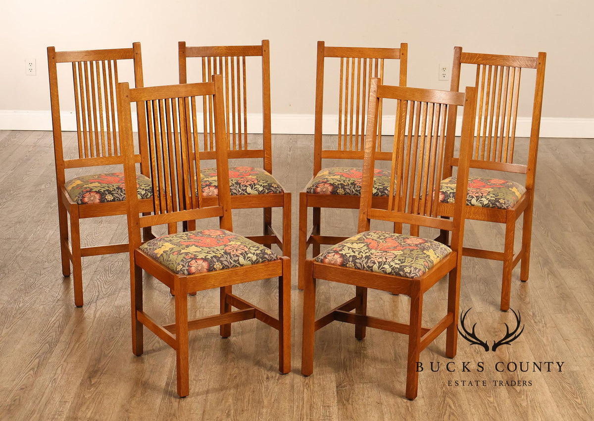 Stickley Mission Collection Set Of Six Oak Spindle Back Dining Chairs