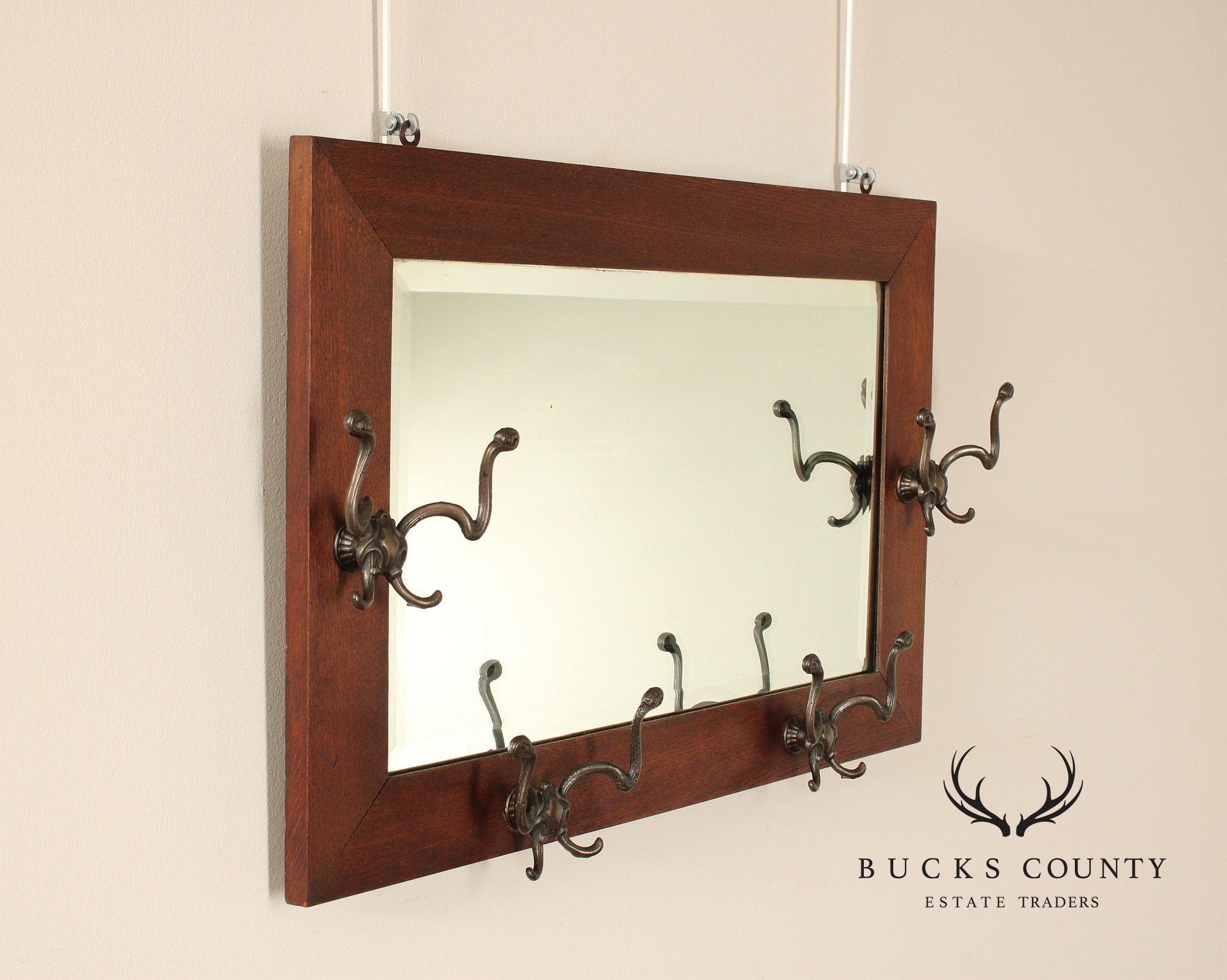 Antique Victorian Oak Hall Mirror Hat Rack