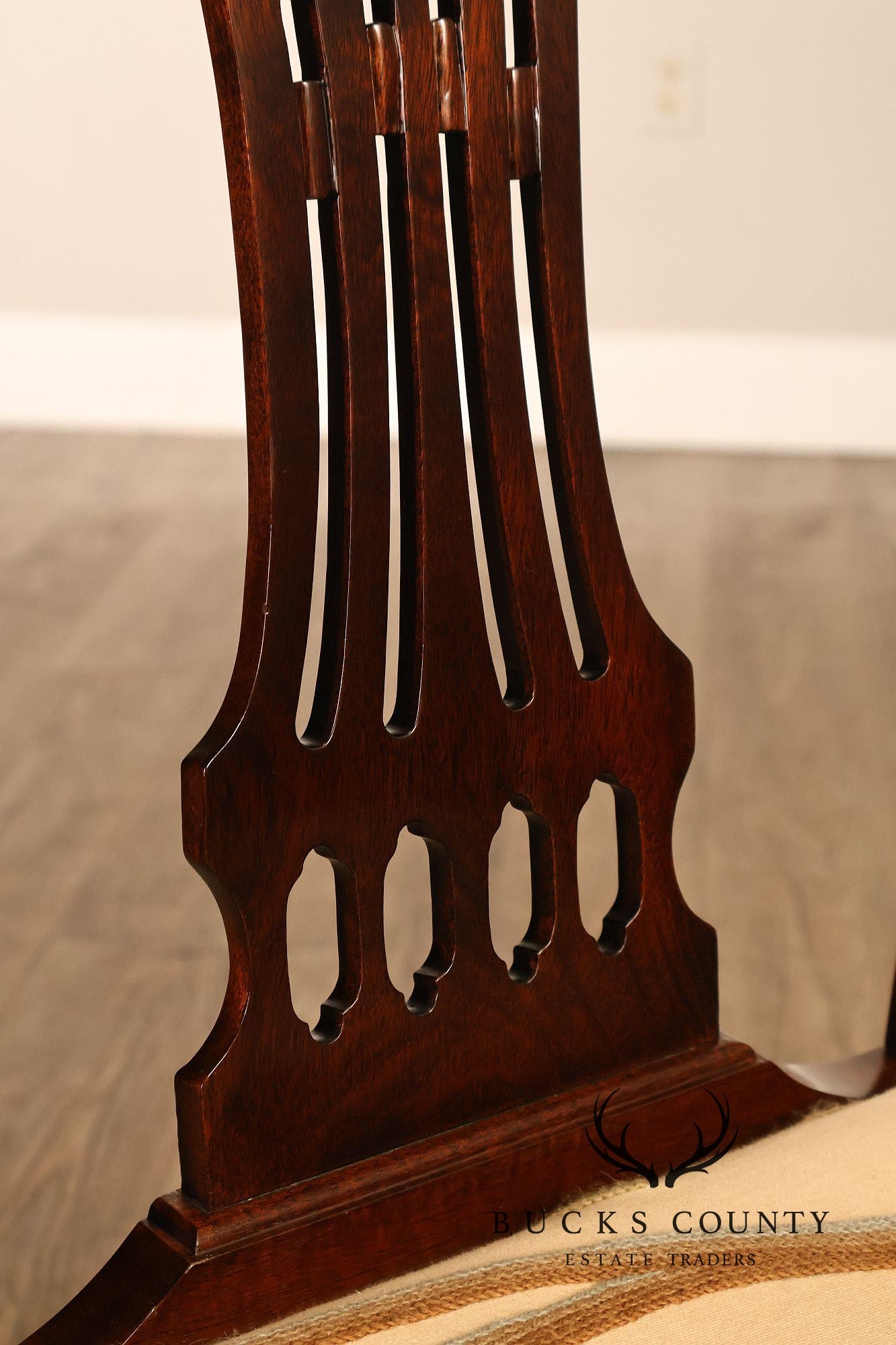 Chippendale Style Set of Eight Crewel Upholstered Mahogany Dining Chairs