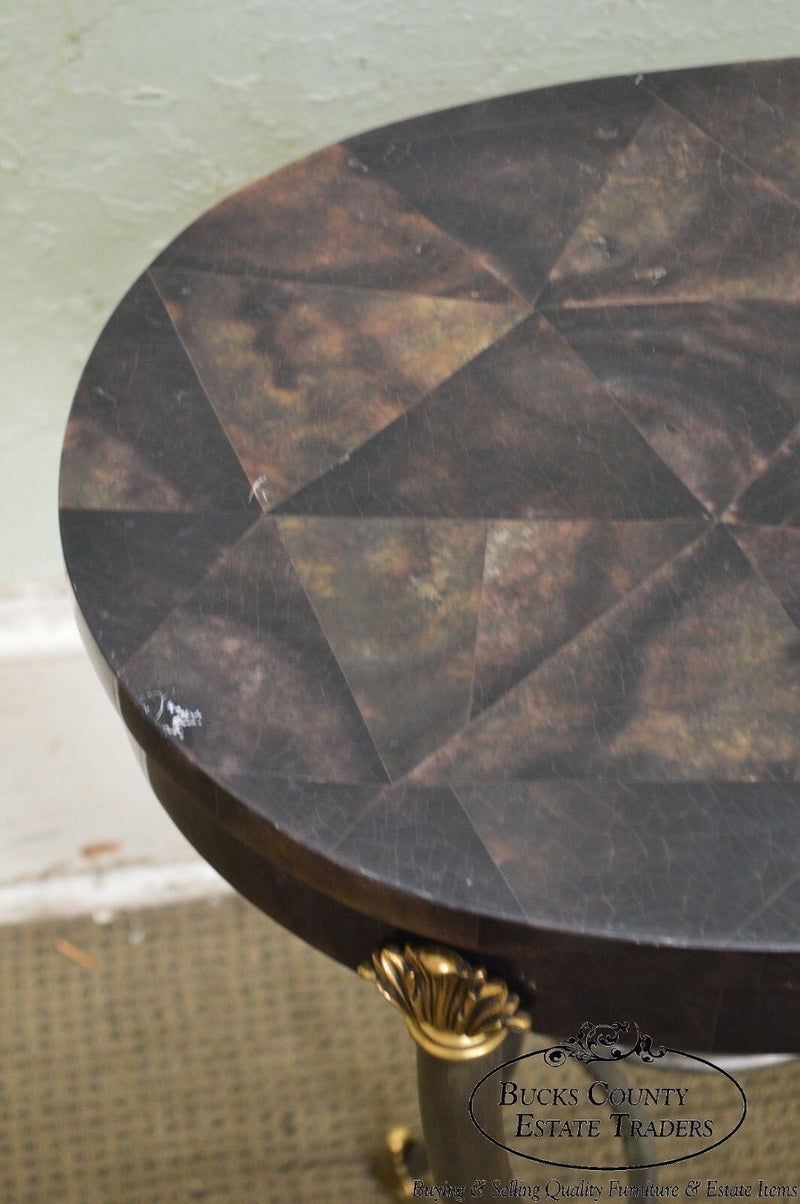 Ethan Allen Regency Style Faux Tessellated Horn Oval Side Table