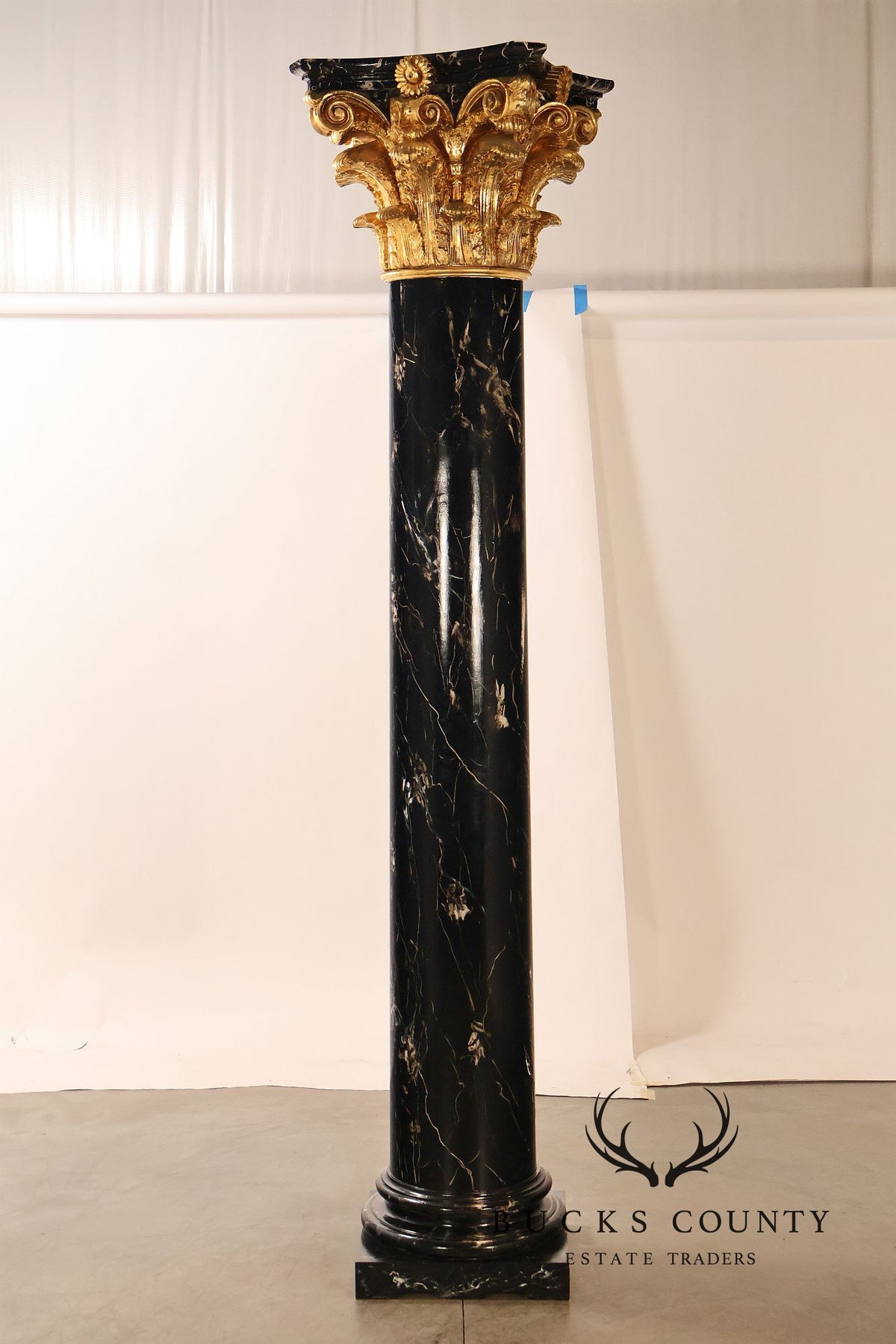Monumental Neoclassical Faux Marble And Gilt Corinthian Decorative Column