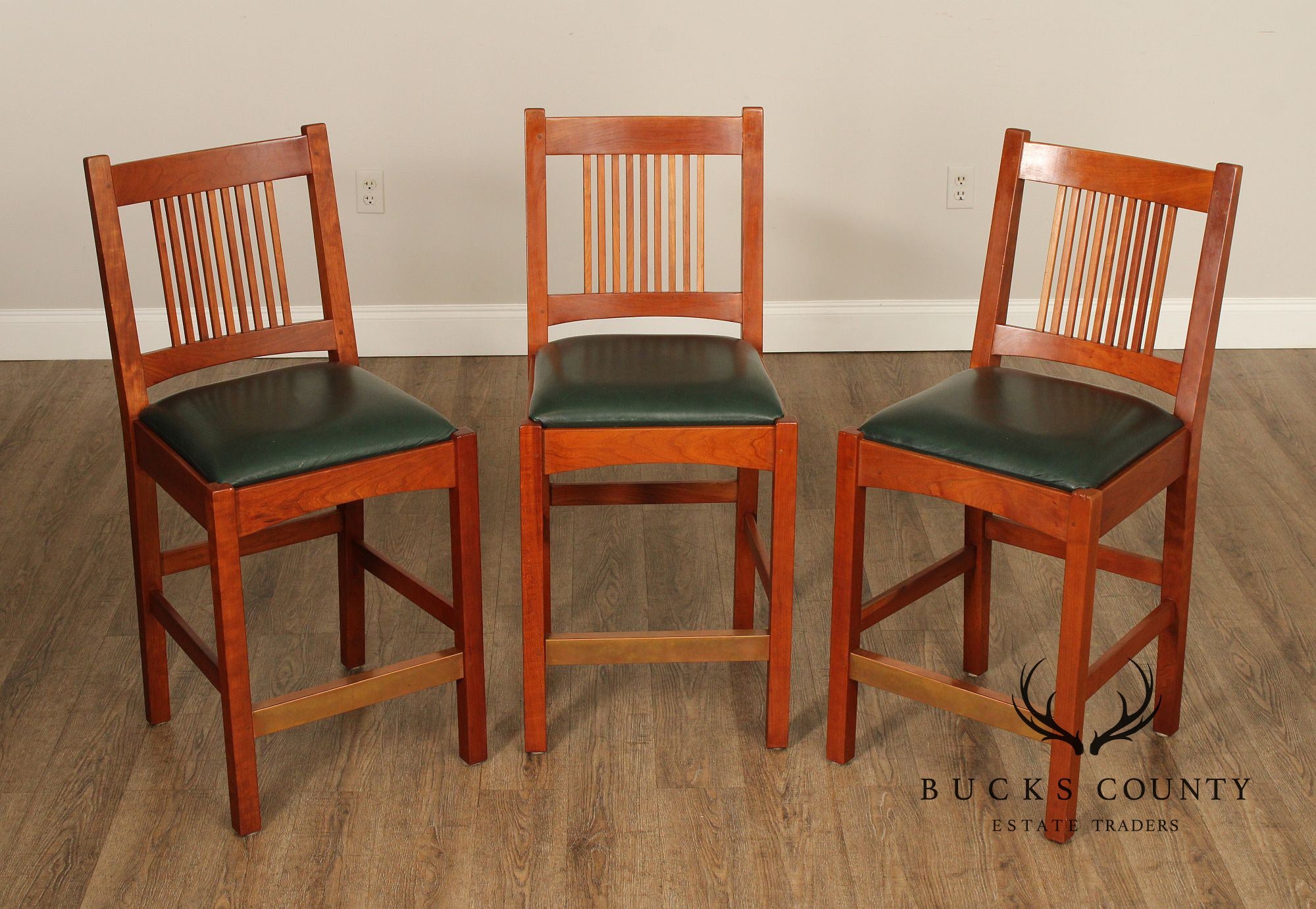 Stickley Mission Collection Set of Three Cherry Spindle Counter Stools