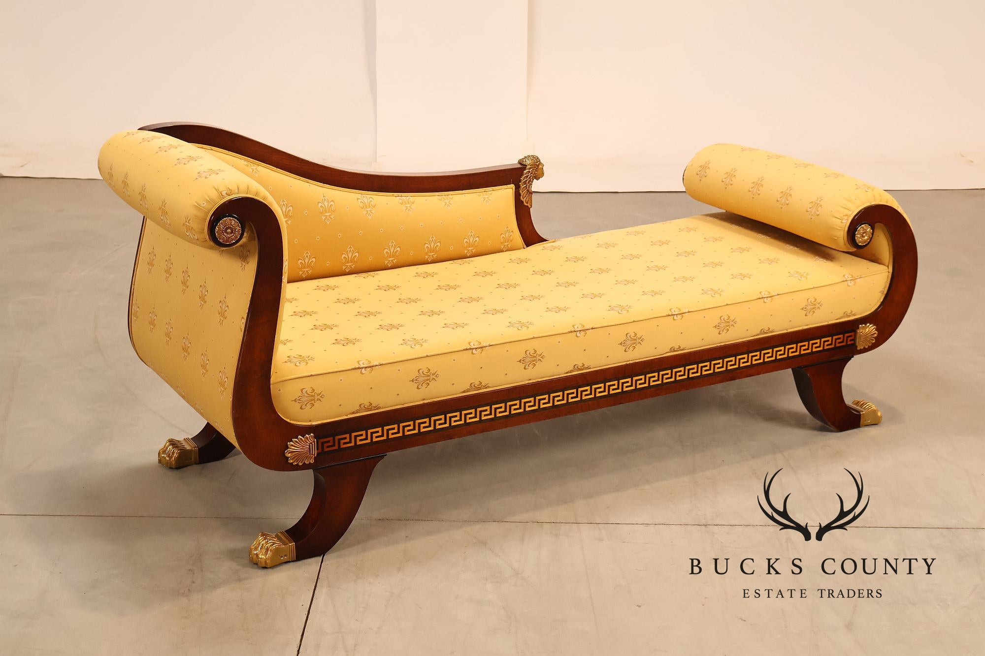 Neoclassical Empire Style Mahogany Chaise Lounge With Gilt Paw Feet