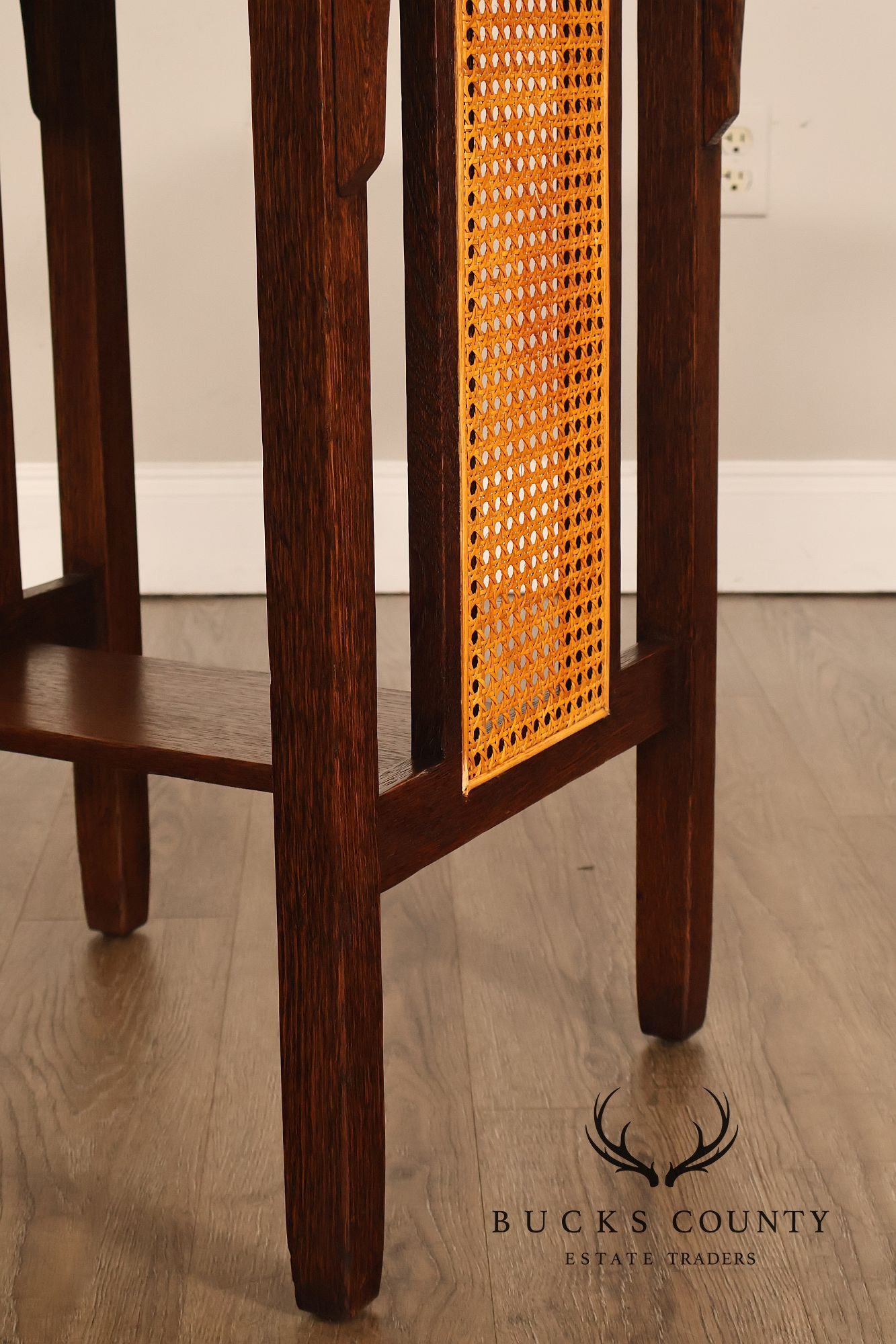 Antique Stickley Brothers Arts & Crafts Oak Side Table With Cane Panels