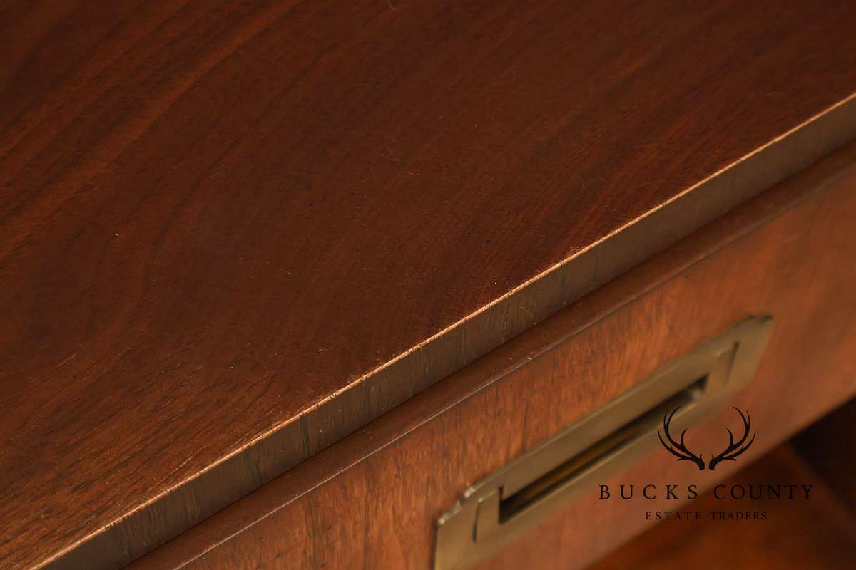Lane Mid Century Modern Pair Of Walnut Campaign Style Nightstands