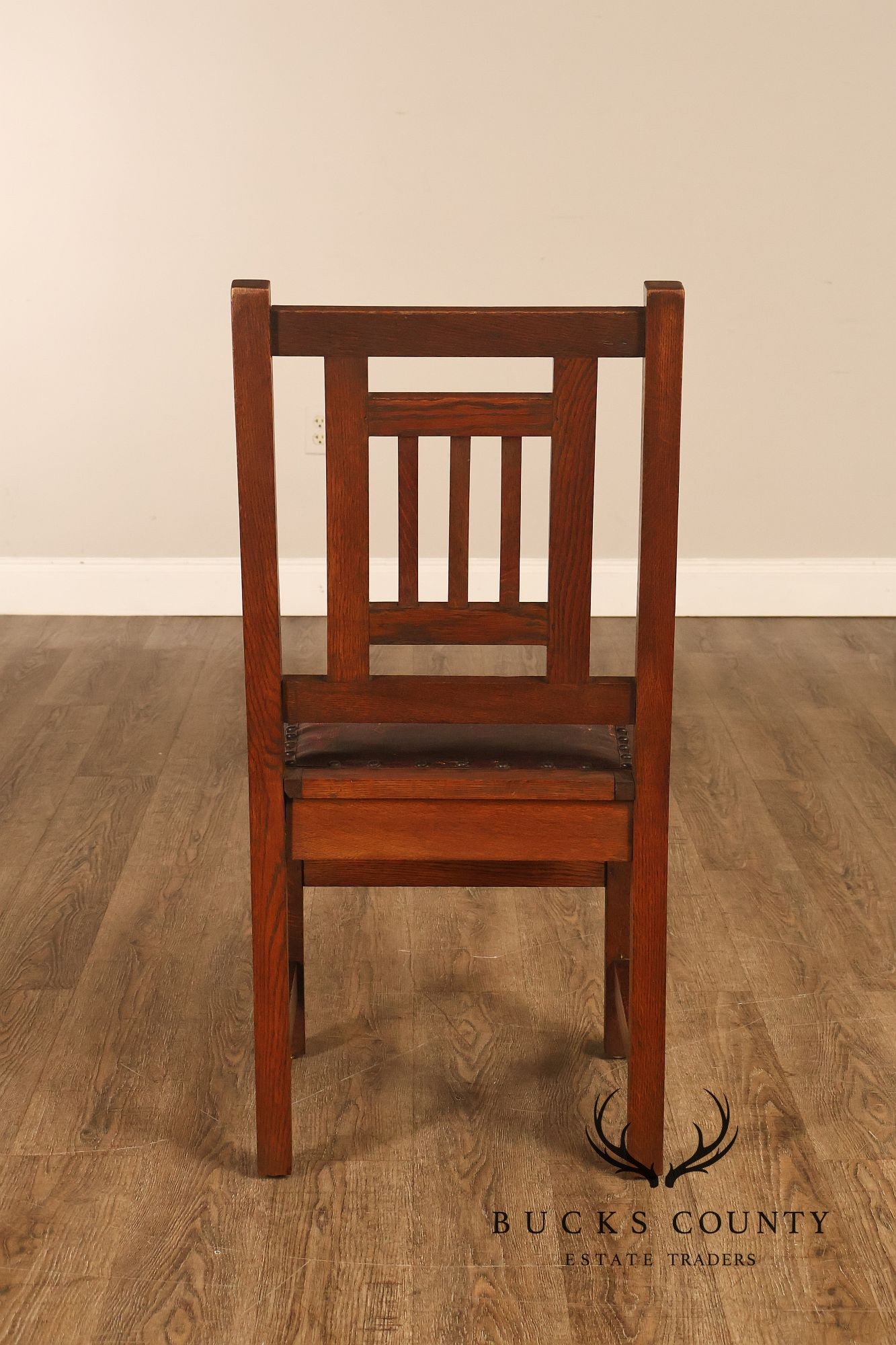 Antique American Arts & Crafts Mission Set Of 3 Oak Side Chairs