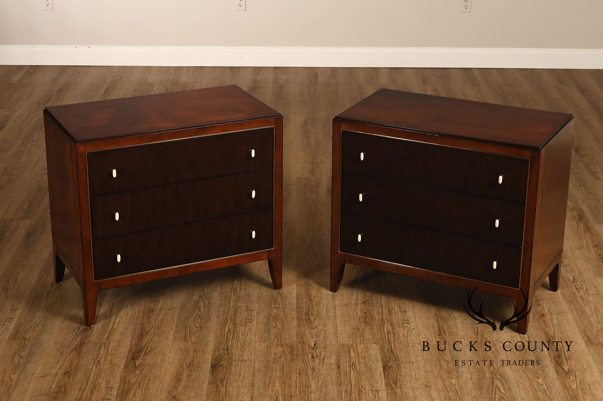 Caracole Art Deco Style Pair of Mahogany Chest Nightstands