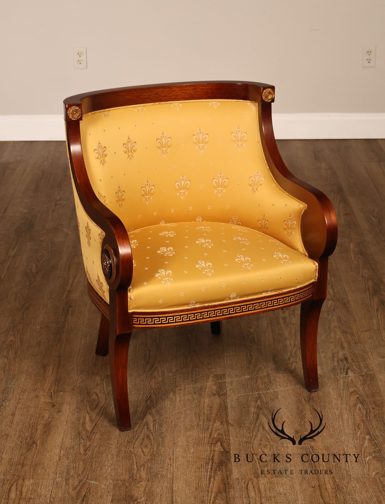 Neoclassical Empire Style Mahogany Barrel Back Armchair