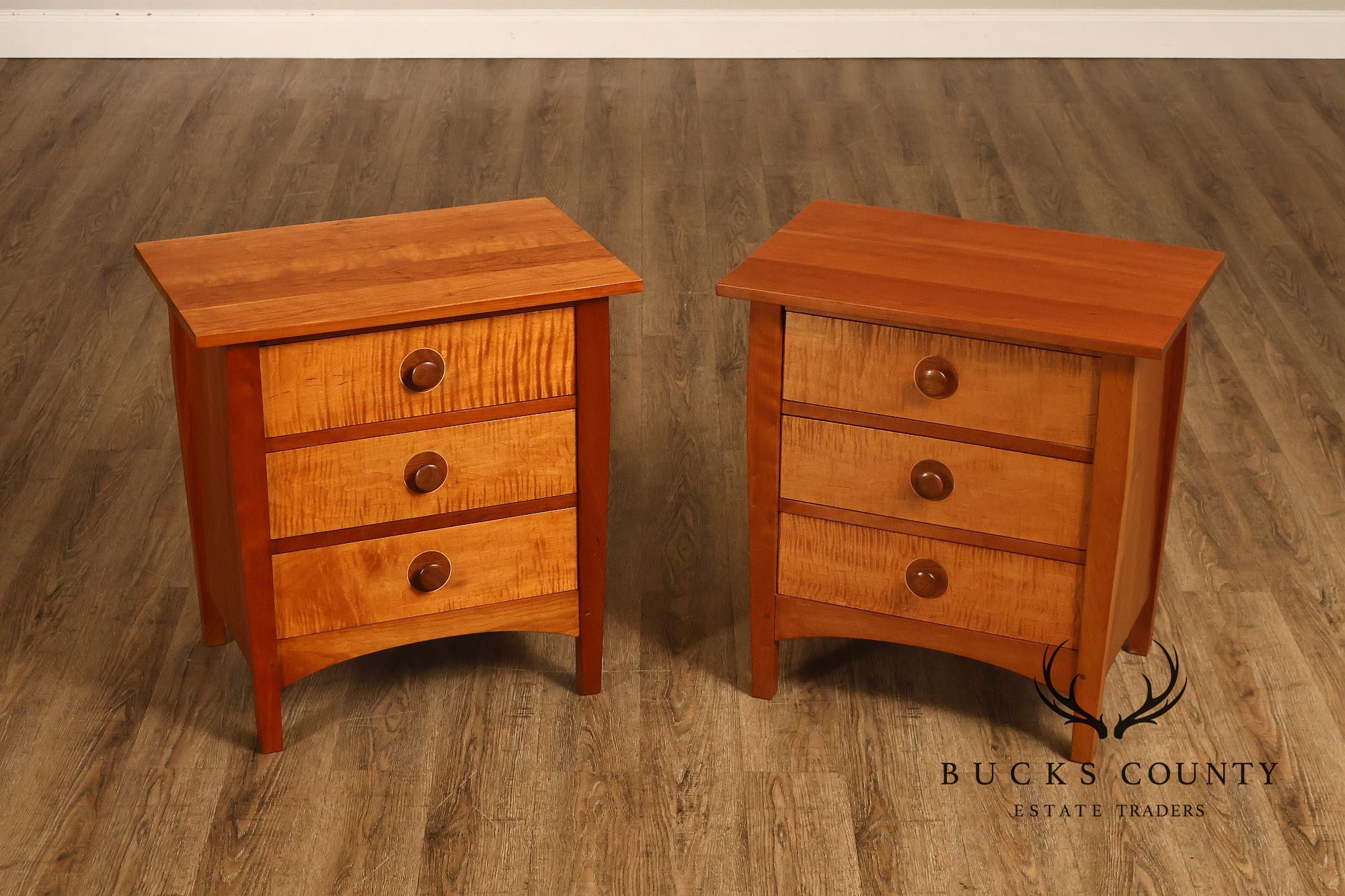 Stickley Mission Collection Harvey Ellis Cherry Three Drawer Nightstands