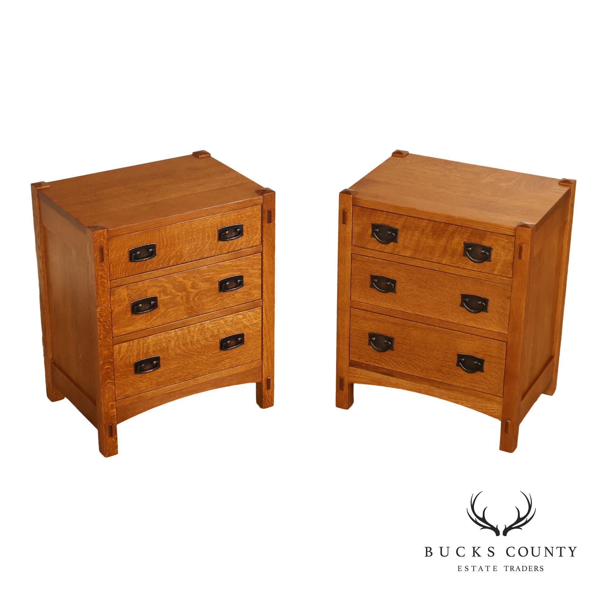 Stickley Mission Collection Pair Of Oak Three Drawer Nightstands
