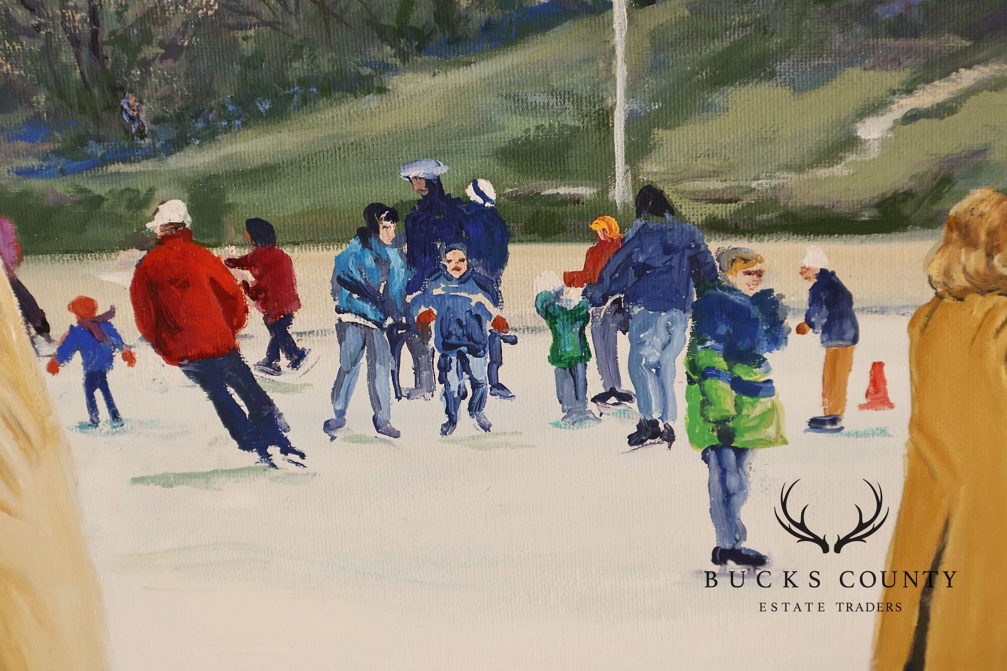 Ruth Mayer Central Park Ice Skating Landscape Original Oil Painting On Canvas