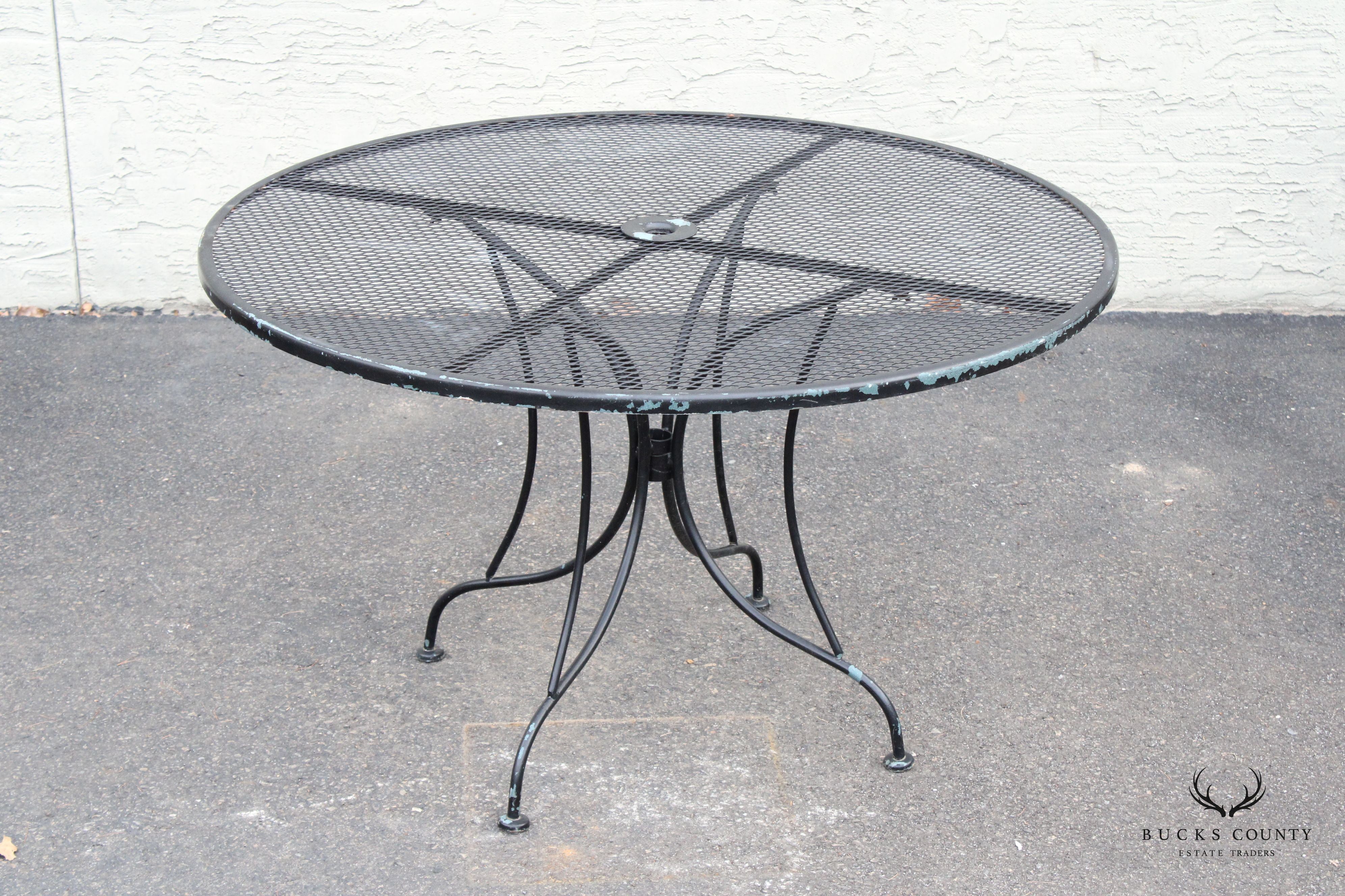 Vintage Wrought Iron Round Patio Dining Table and Dining Chairs Set