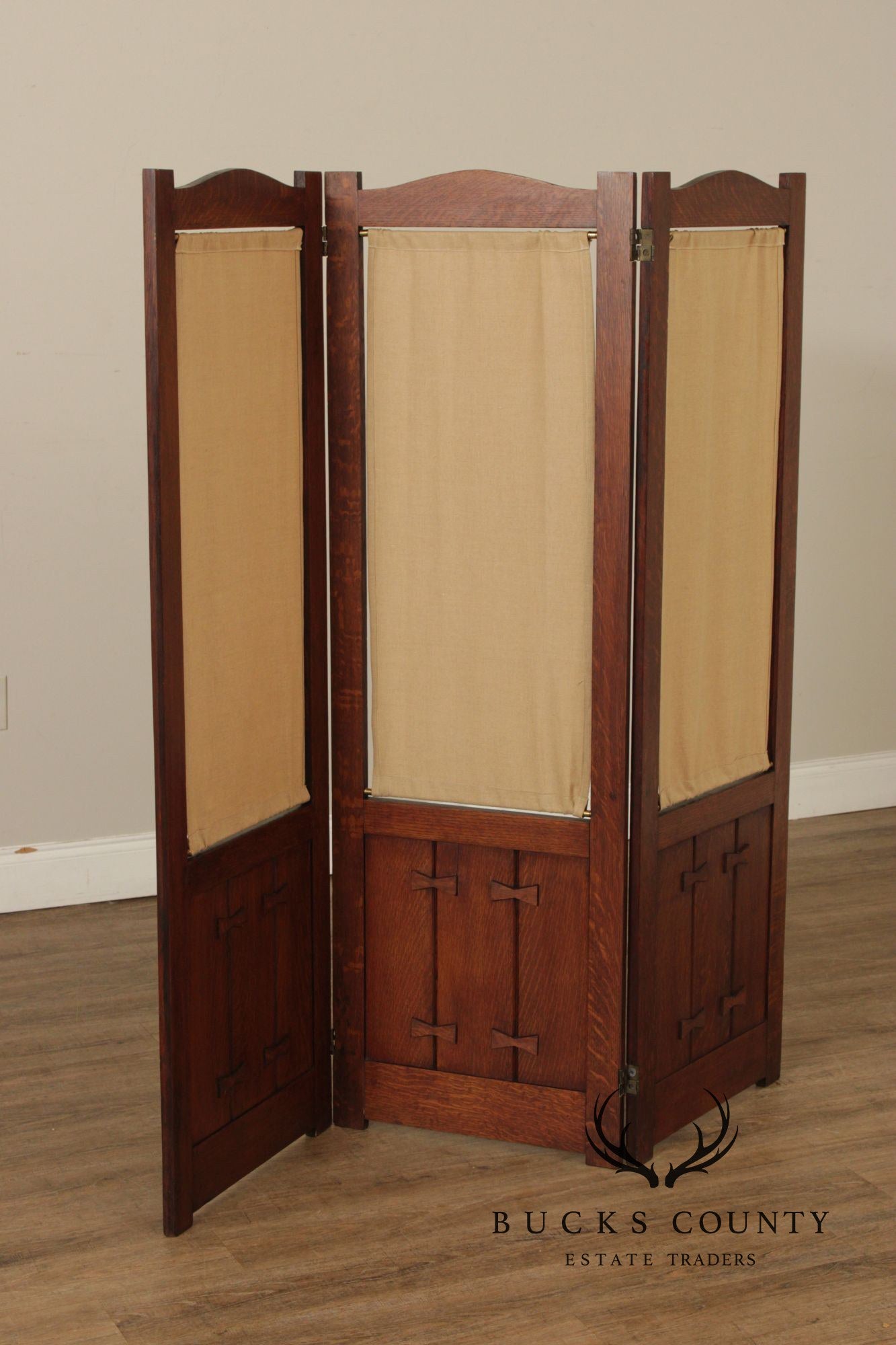Mission Style Oak Three-Panel Screen