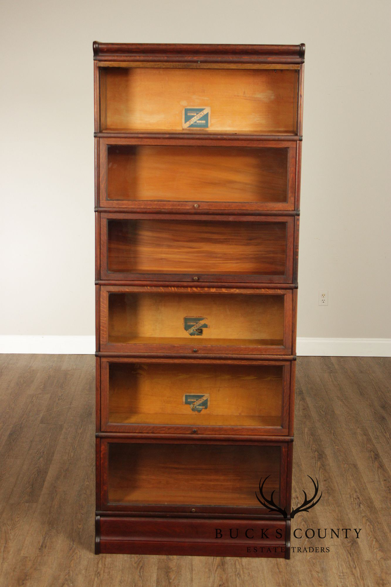 Antique Oak Five-Section Barrister Bookcase