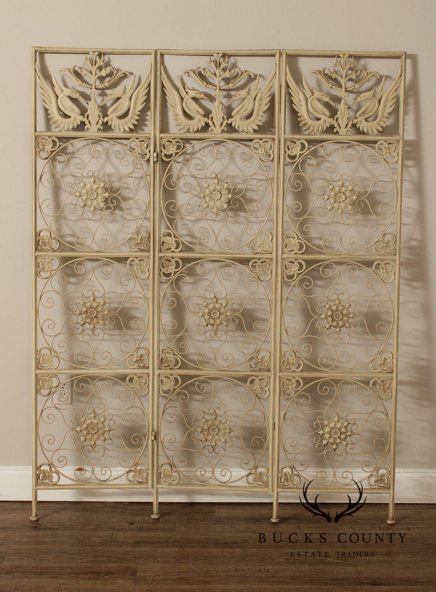 Enameled Wrought Iron Three-Panel Room Screen