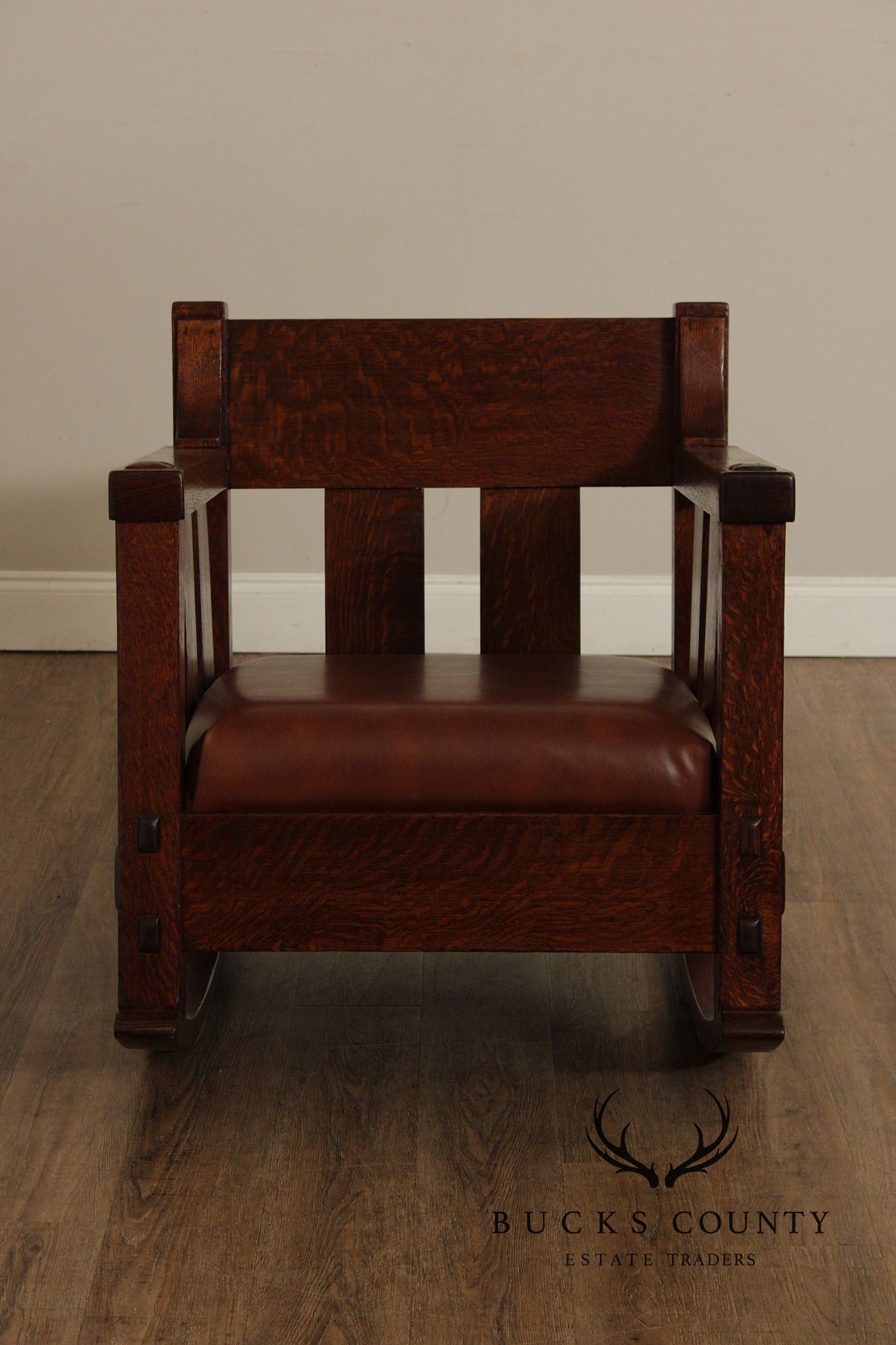 Lifetime Furniture Co. Antique Mission Oak Rocker and Armchair