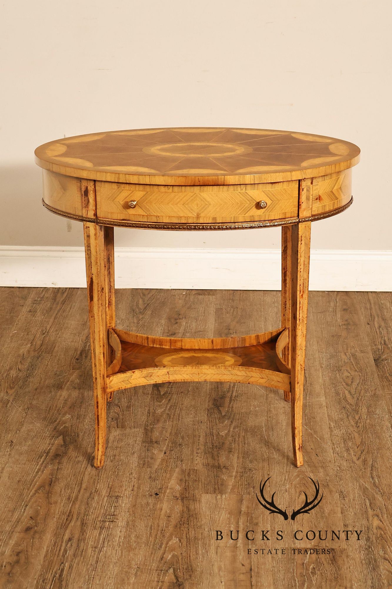 Maitland Smith Two-Tier Mixed Wood Sunburst Occasional Table