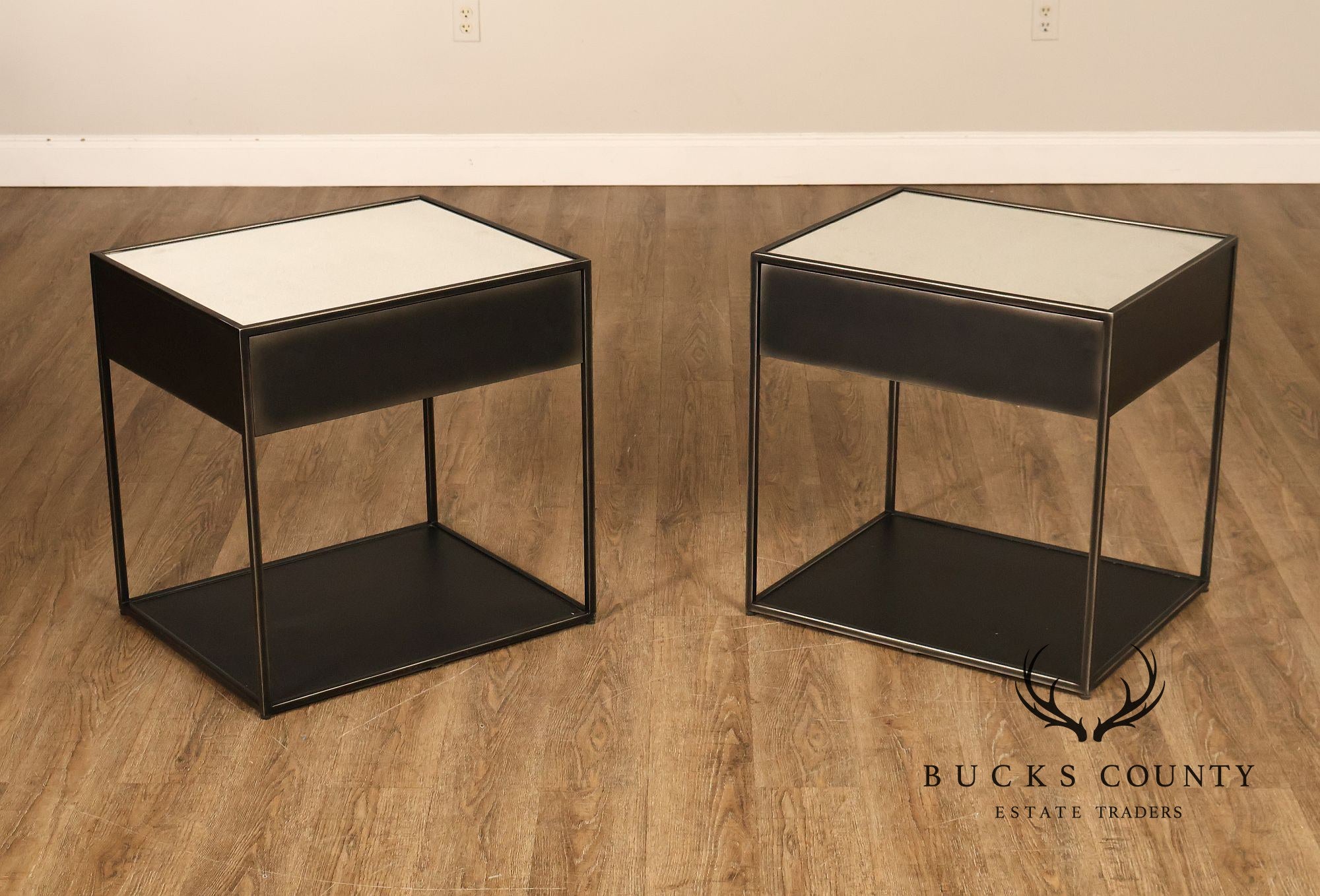 Restoration Hardware Pair Of Gramercy Mirrored End Tables