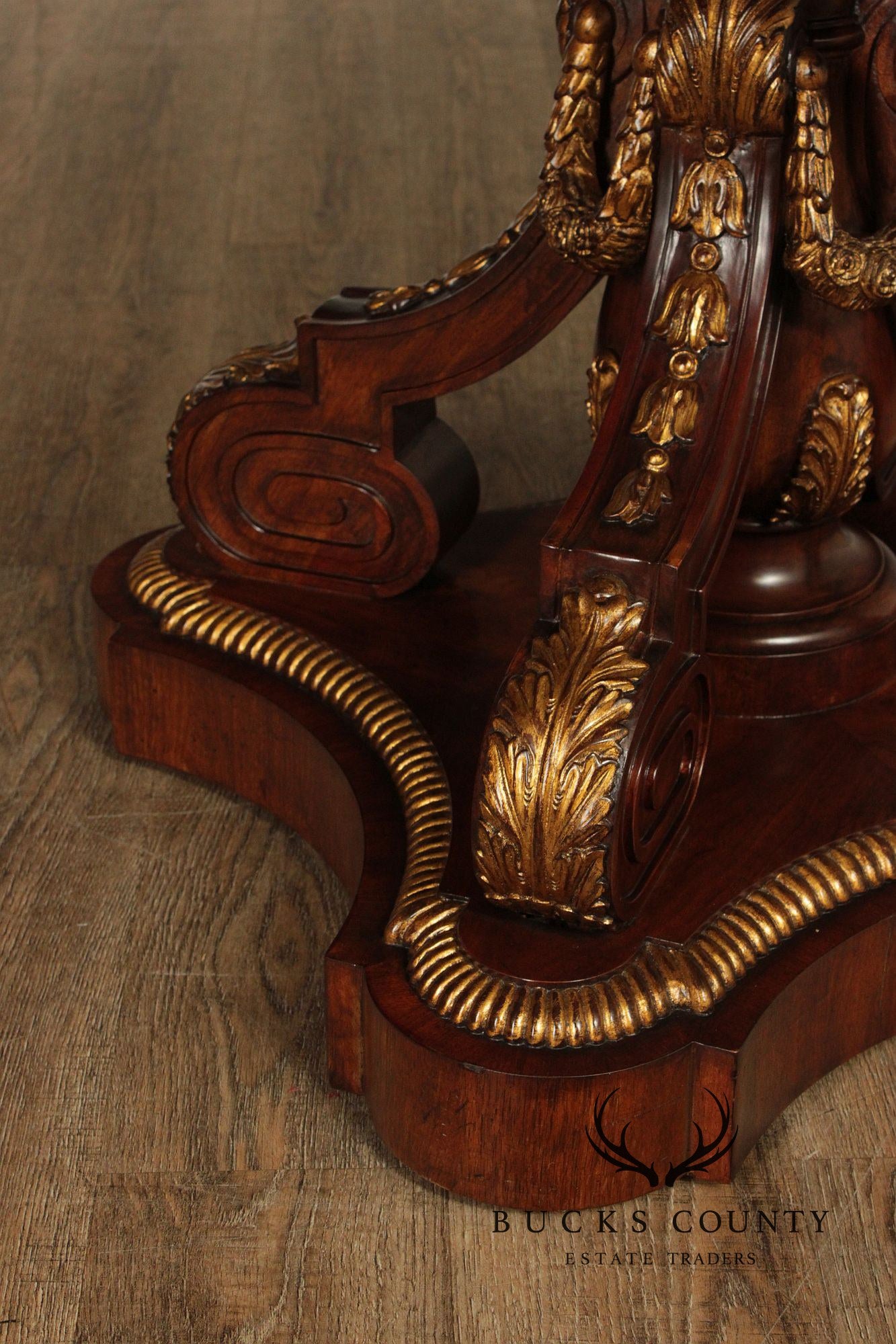 Maitland-Smith Round Inlaid Mahogany Round Center Table With Gilt Accents