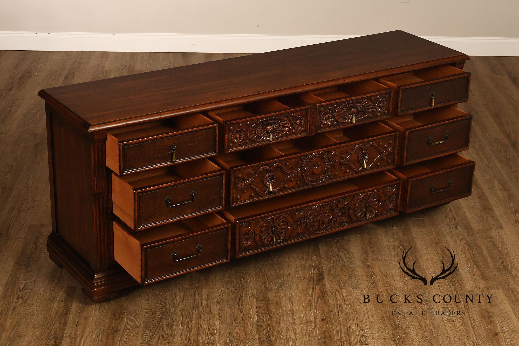 John Widdicomb Spanish Revival Style Carved Triple Dresser
