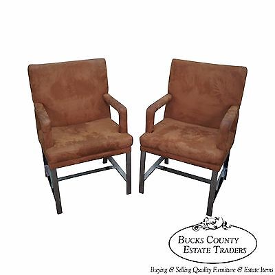 Milo Baughman Mid Century Modern Pair of Chrome Frame Arm Chairs