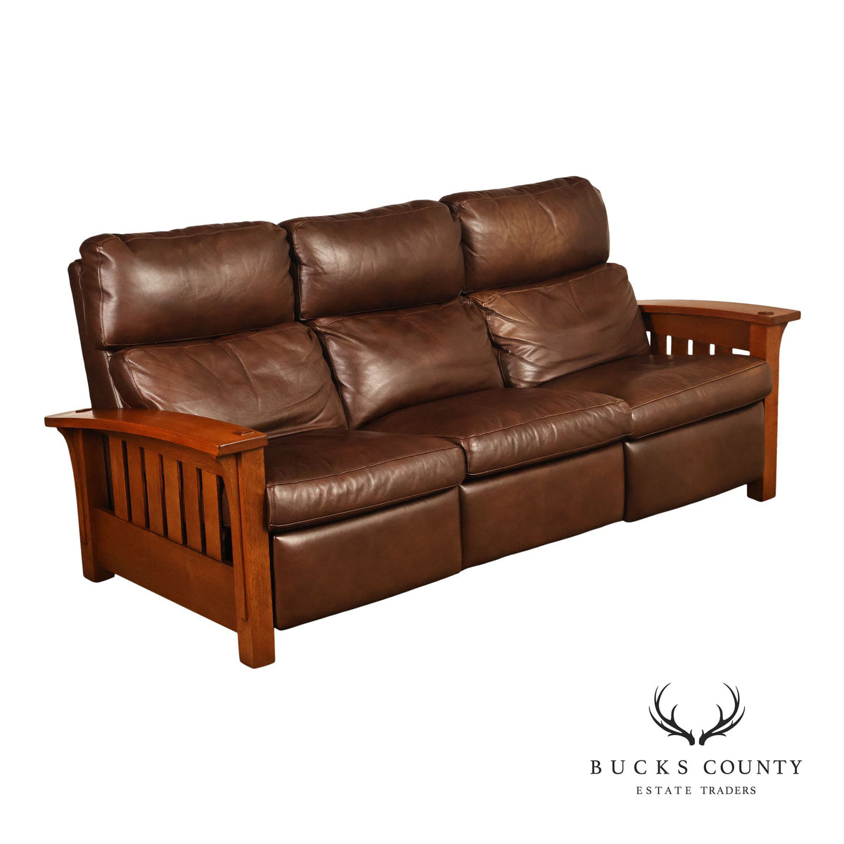 Stickley Orchard Street Mission Oak Leather Power Motion Sofa