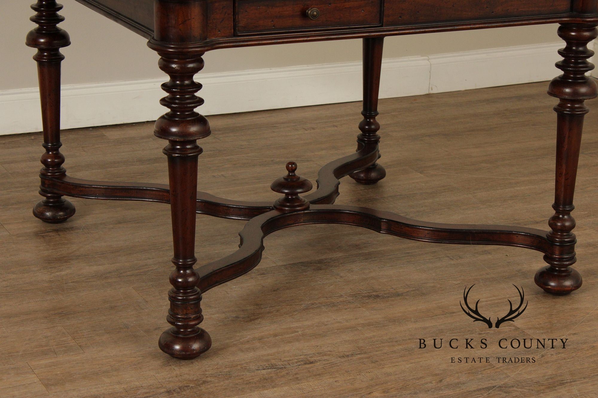 Jacobean Style Leather Top Dark Cherry Games Table