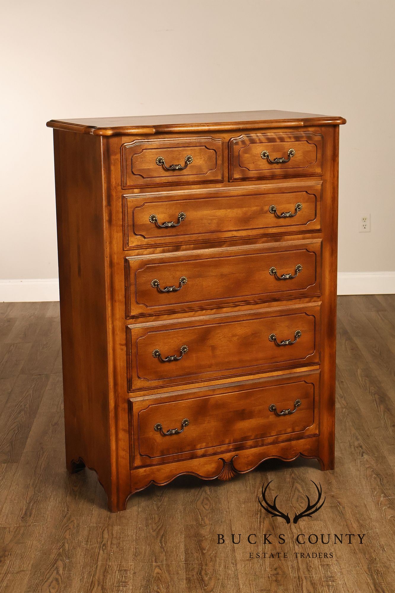 Ethan Allen Country French Maple And Birchwood Six Drawer High Chest
