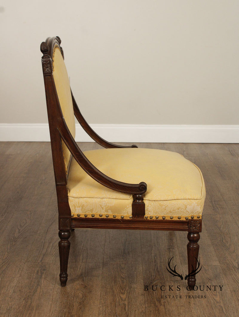 French Louis XVI Style Quality Pair of Walnut Slipper Chairs