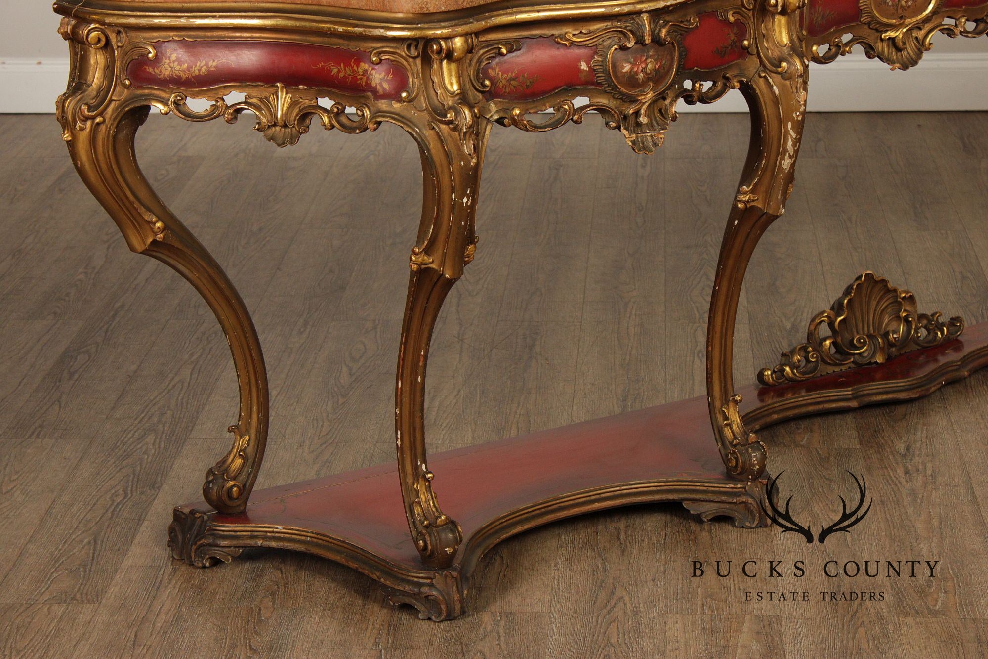 Italian Rococo Style Long Marble Top Console Table