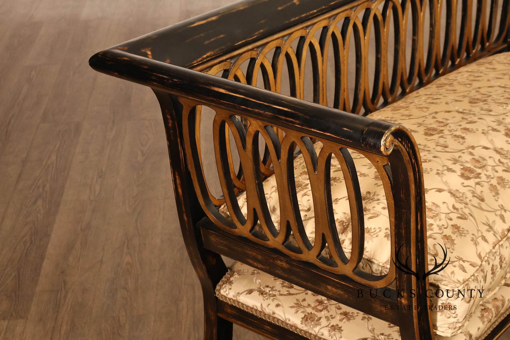 Armando Rho Regency Style Settee Bench Black and Gold