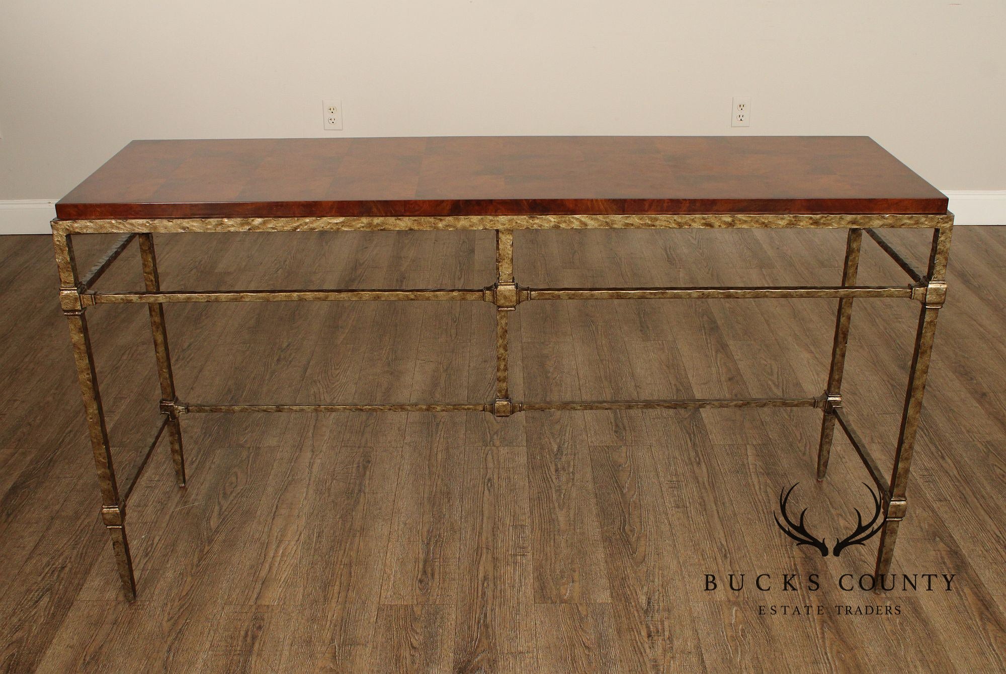 Harden Modern Iron and Burl Wood Console Table