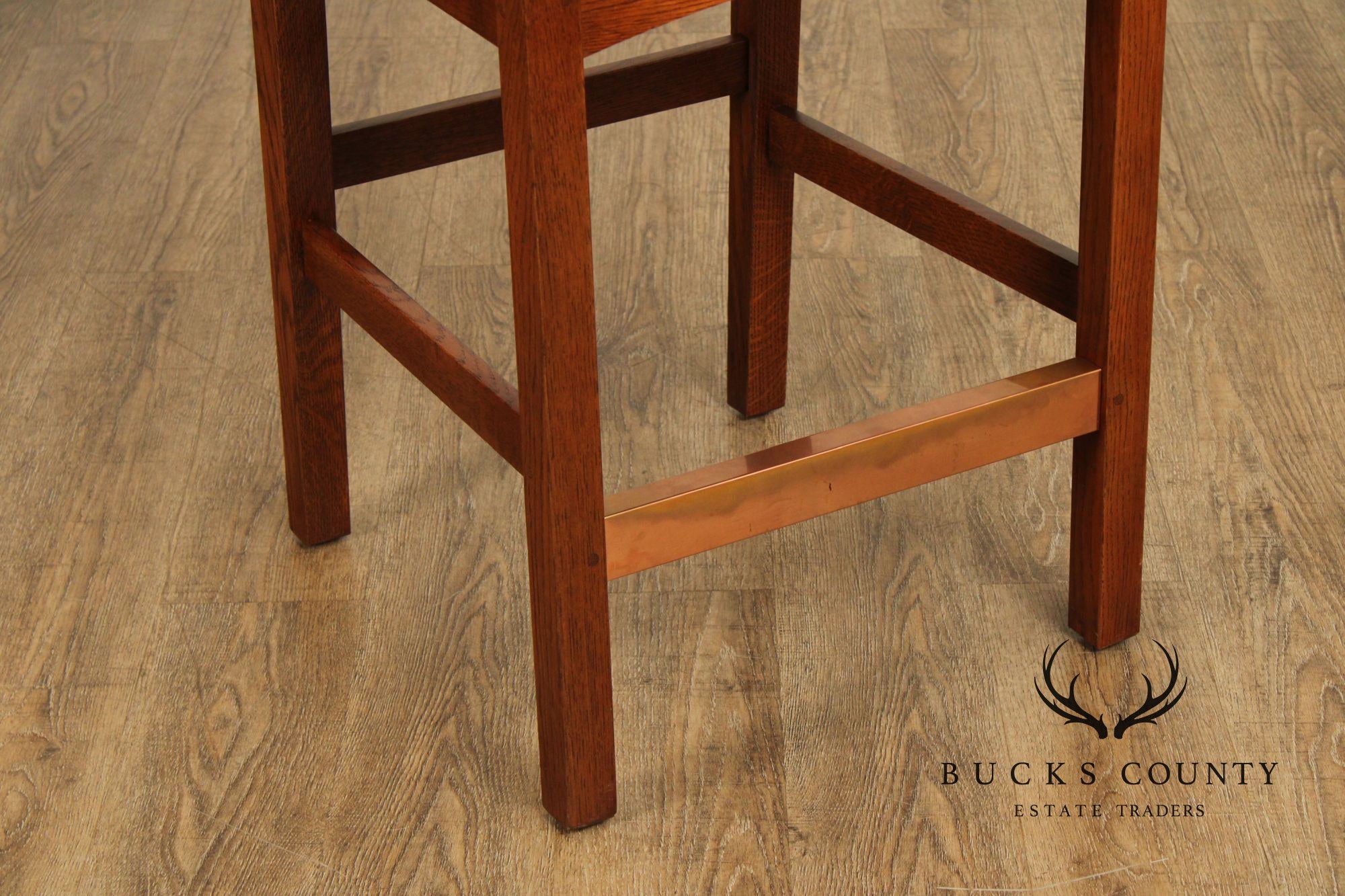 Stickley Mission Collection Pair of Oak And Leather Counter Stools