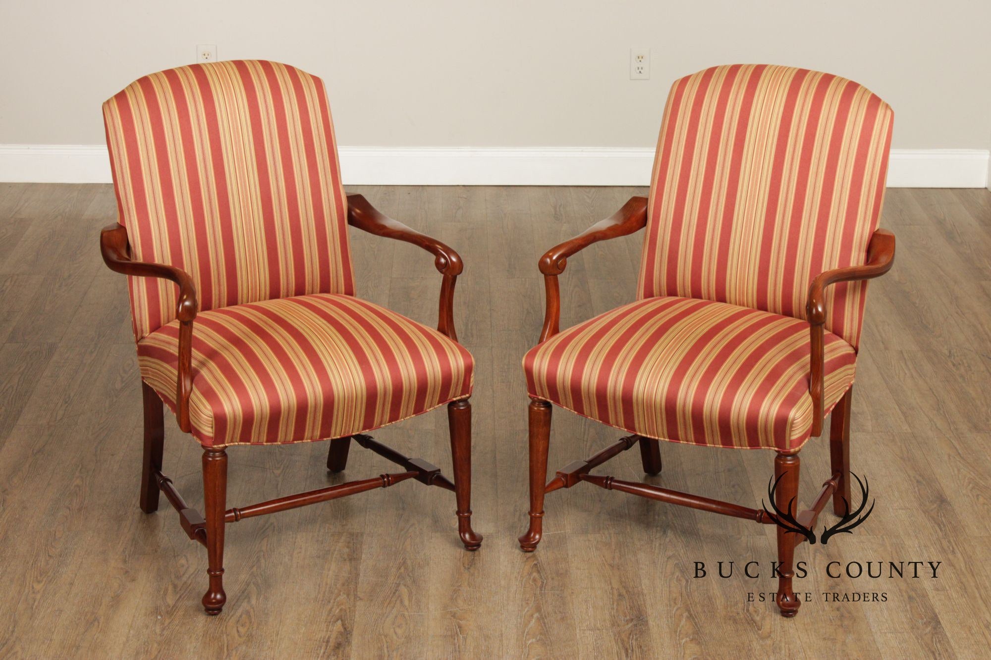 Fairfield Queen Anne Style Pair of Cherry Armchairs