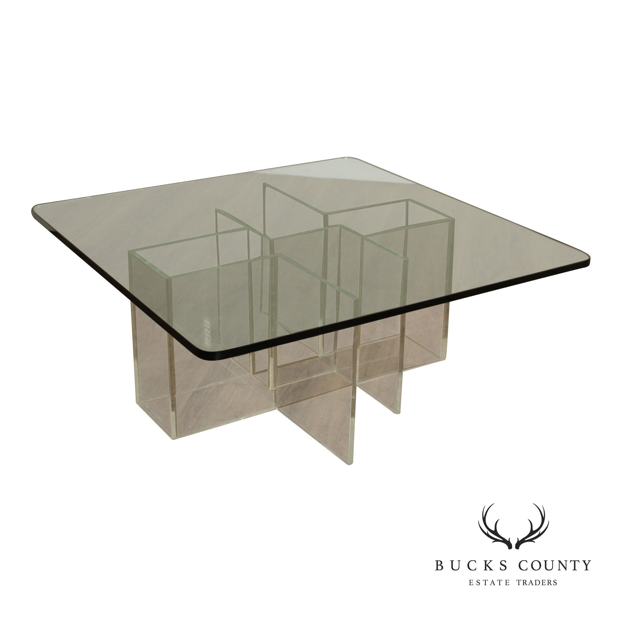 Hollywood Regency Glass Top Lucite Coffee Table