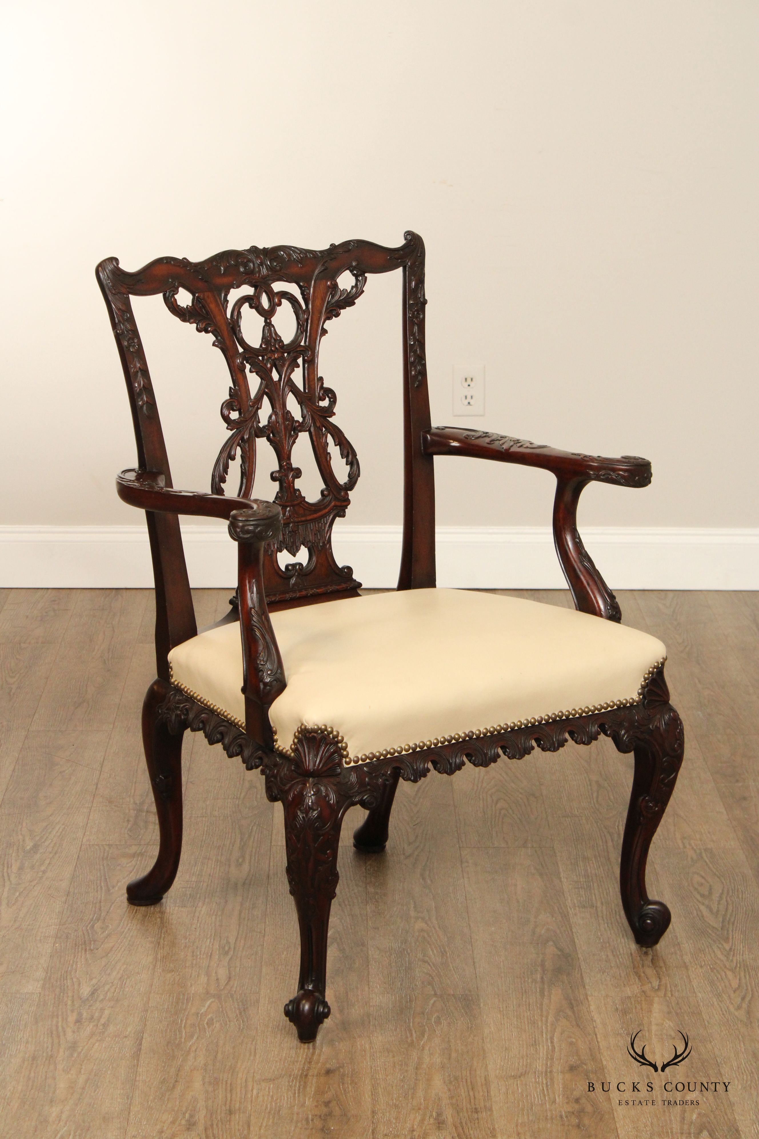 Antique Georgian Style Carved Mahogany  Armchair